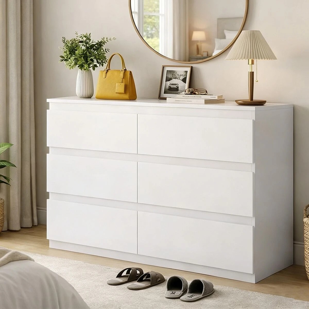 2 AUSWAY 6 Chest of Drawers White Dresser 120cm Storage Cabinet Wide Top Surface Bedroom Hallway Organiser, 2 of 7