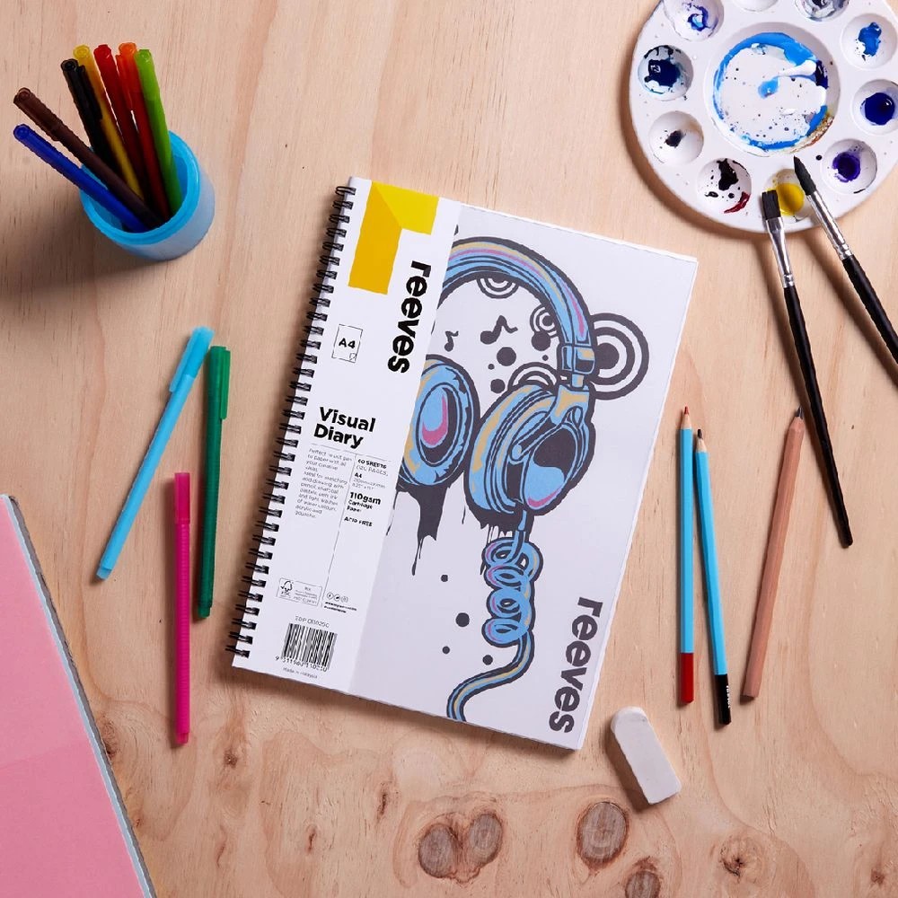 2 Reeves A4 Visual Art Diary 110gsm 60 Sheets Headphones, 2 of 5