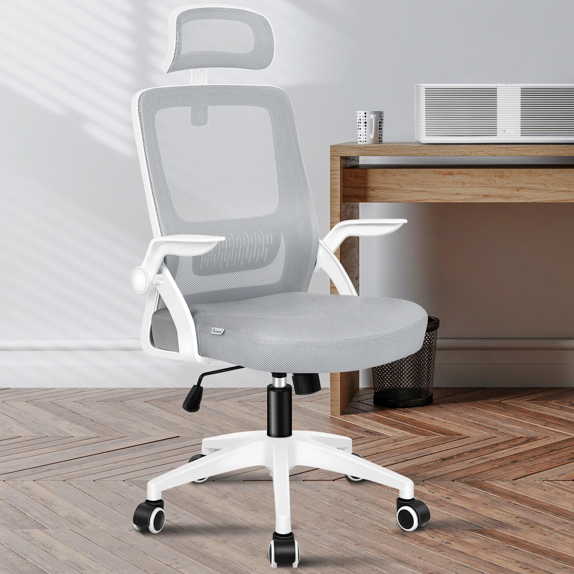 2 Alfordson Mesh Office Chair Executive Seat Tilt Fabric Gaming Racing Computer - White Grey, 2 of 10
