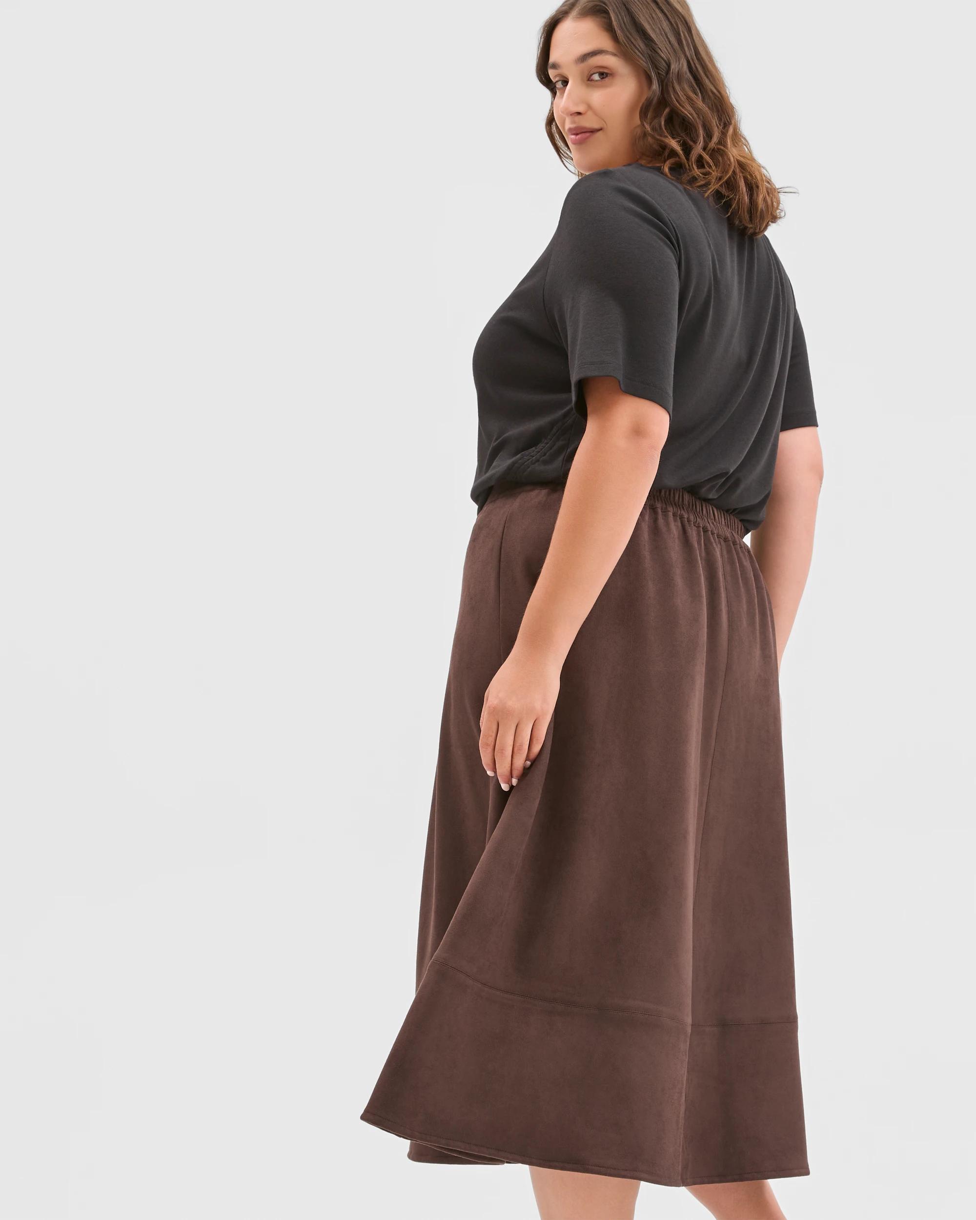 4 Target Curve Plus Size Faux Suede A-Line Midi Skirt CHOCOLATE, 4 of 5