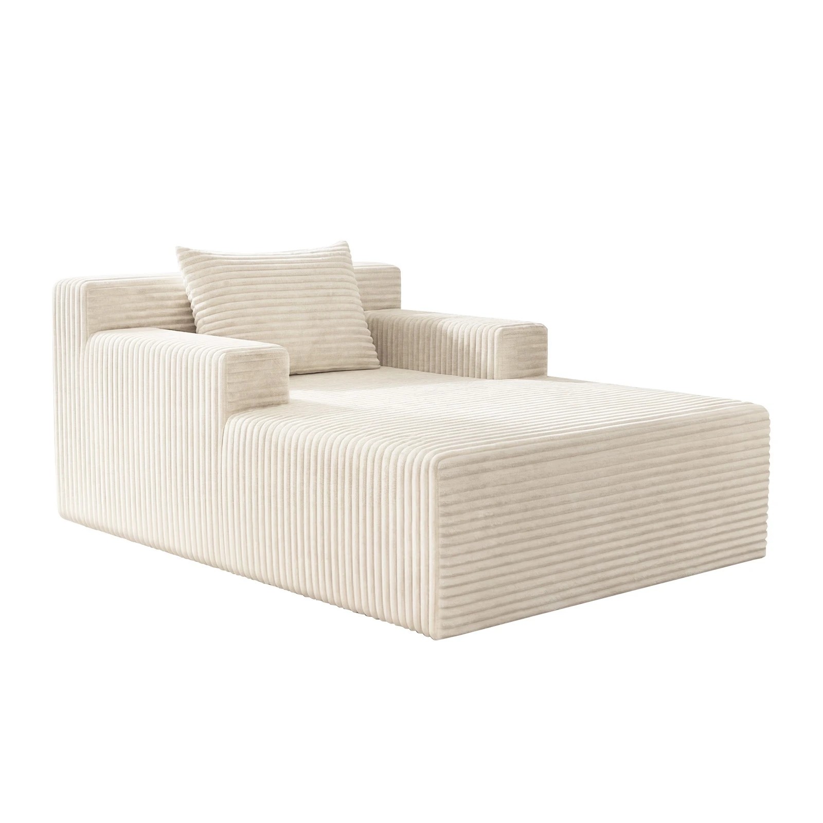 1 Oikiture Compressed Chaise Chair Corduroy Single Sofa Bed Couch - Beige, 1 of 5