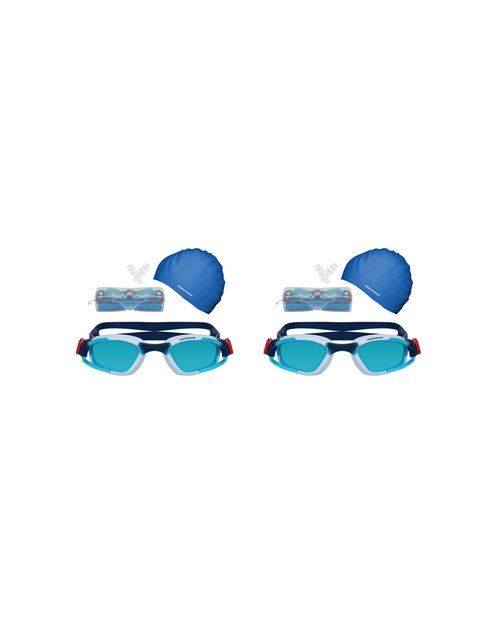 1 Mirage 2PK Unisex Adult Goggles Swim Cap Ear Plugs Swimming Pack Anti Fog - White, 1 of 3