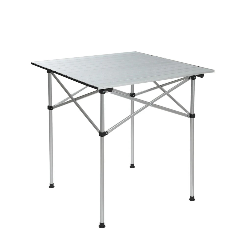 1 Weisshorn Folding Camping Table 70CM Roll Up Outdoor Picnic BBQ Aluminium Desk - Silver, 1 of 6