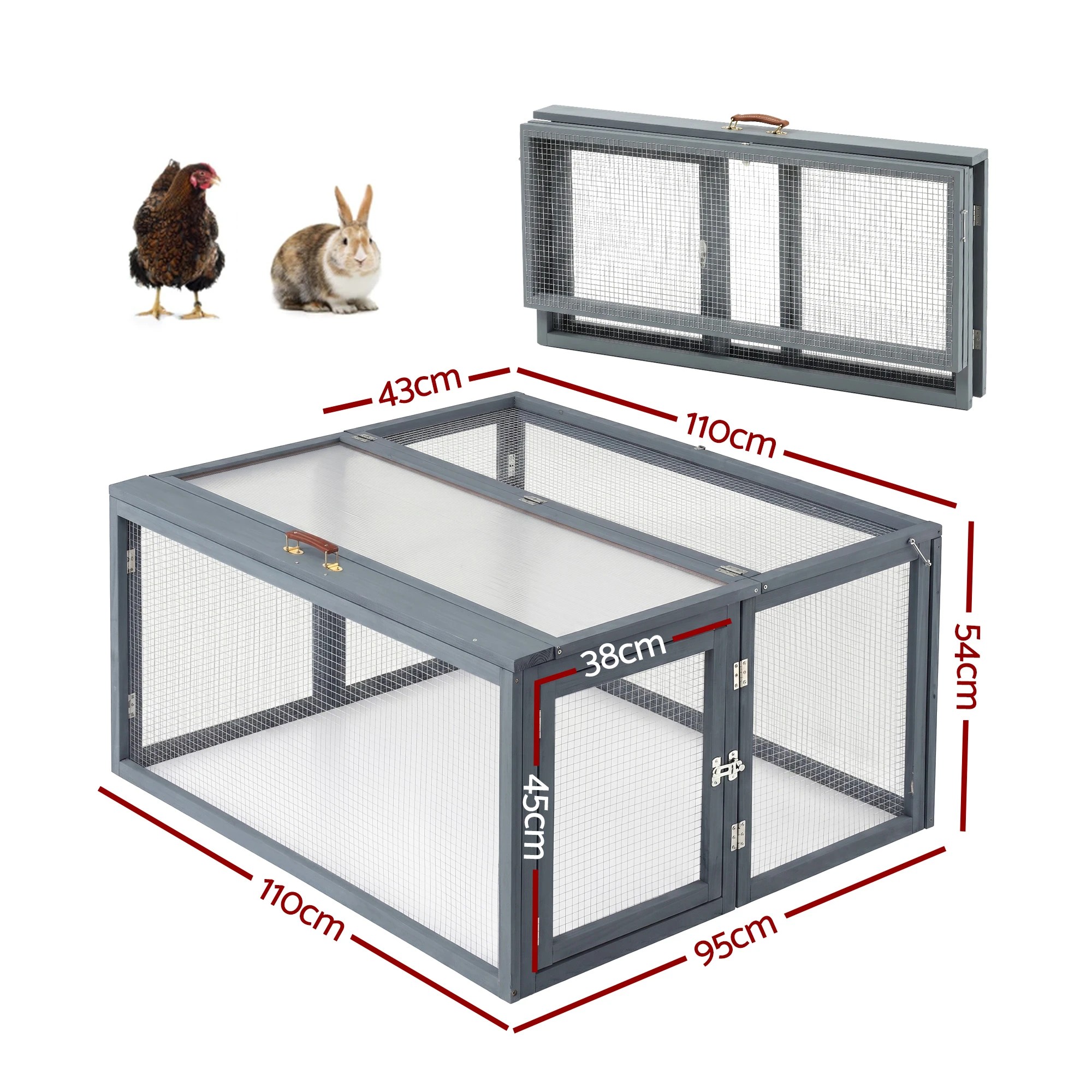i.Pet Chicken Coop Large Portable Wooden Rabbit Run Cage Hutch Outdoor ...