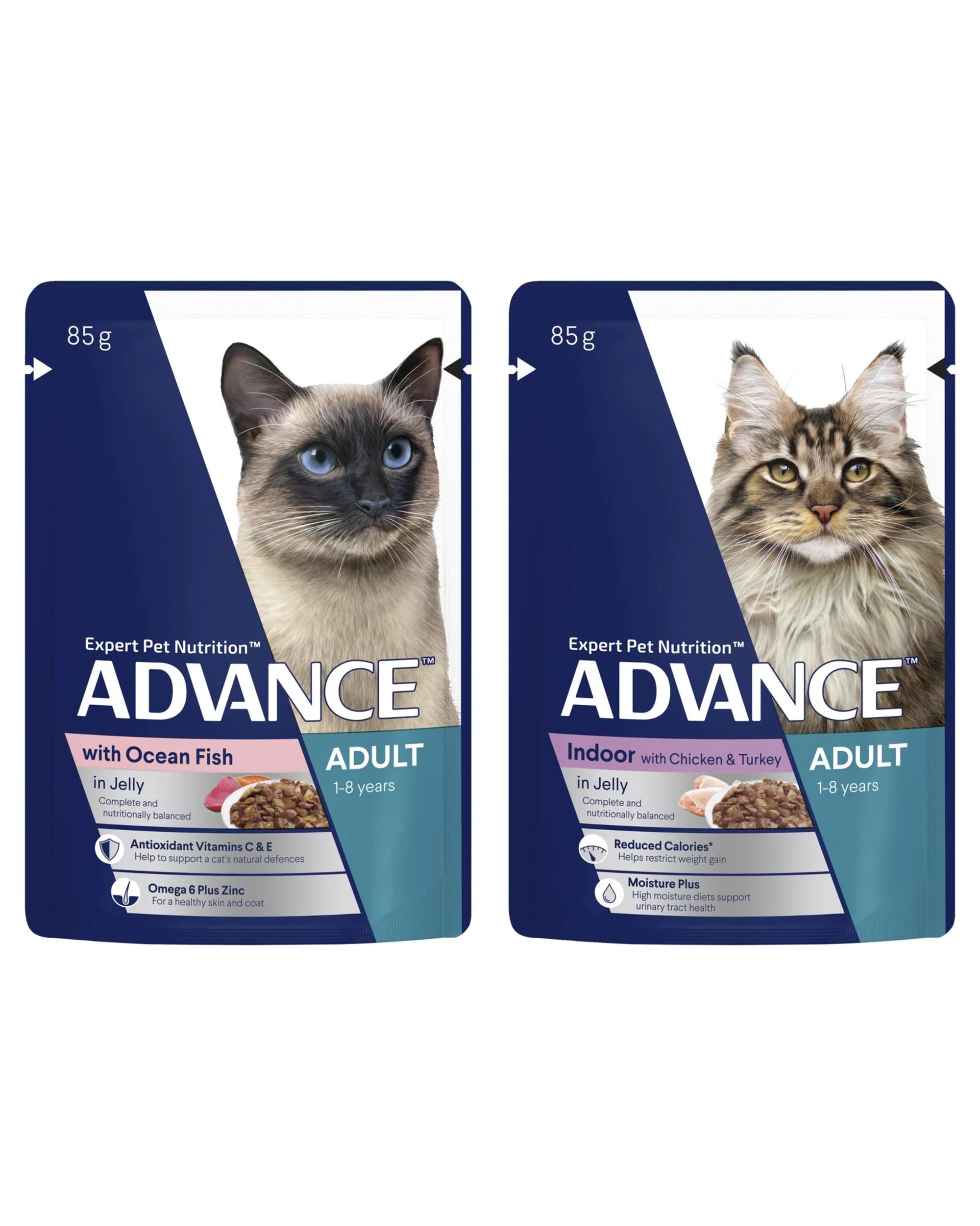 1 Advance Adult 1+ Wet Cat Food w/ Ocean Fish & Chicken & Turkey in Jelly 12 x 85g, 1 of 3