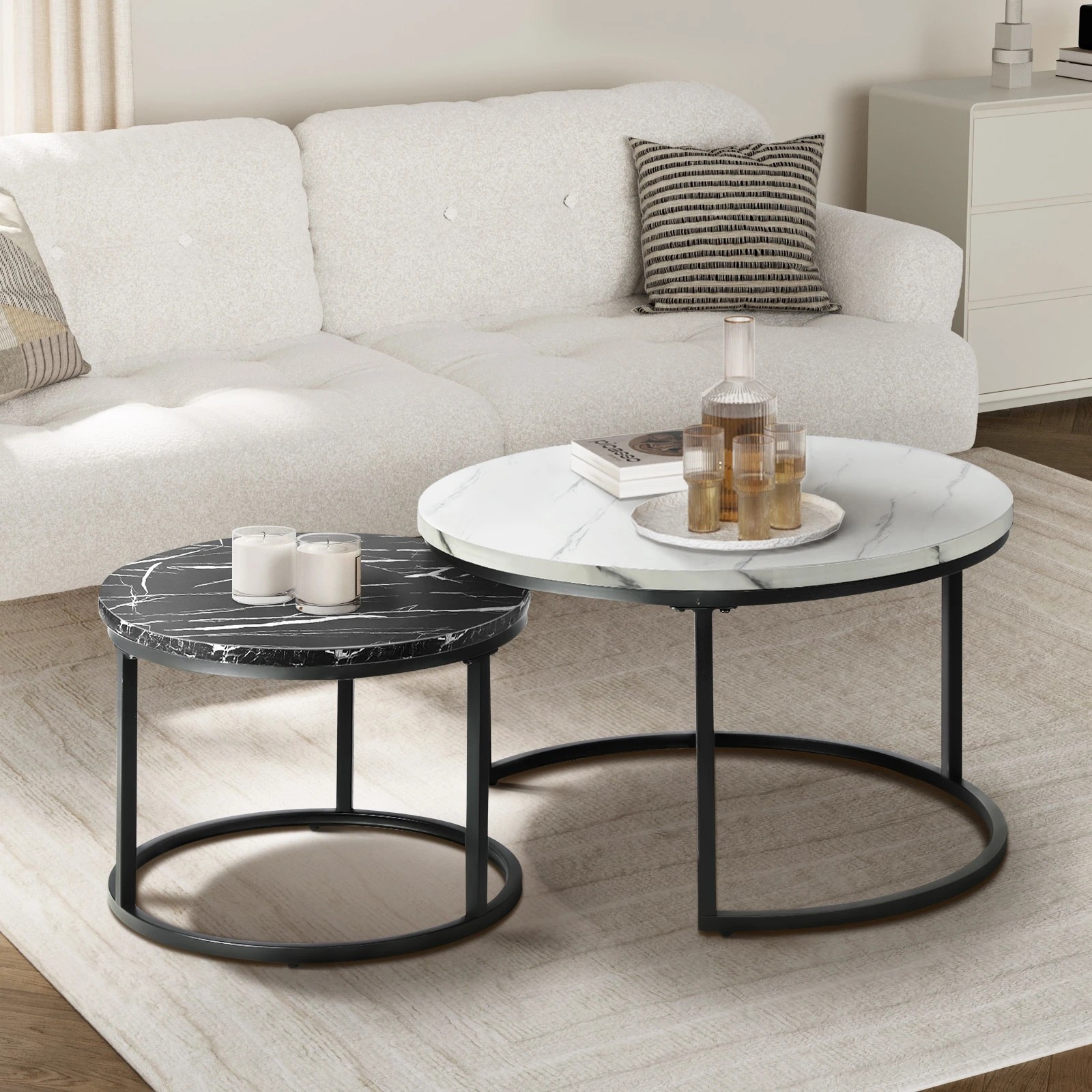 2 Oikiture Set Of 2 Coffee Table Round Nesting Side End Table
 - Multi, 2 of 10