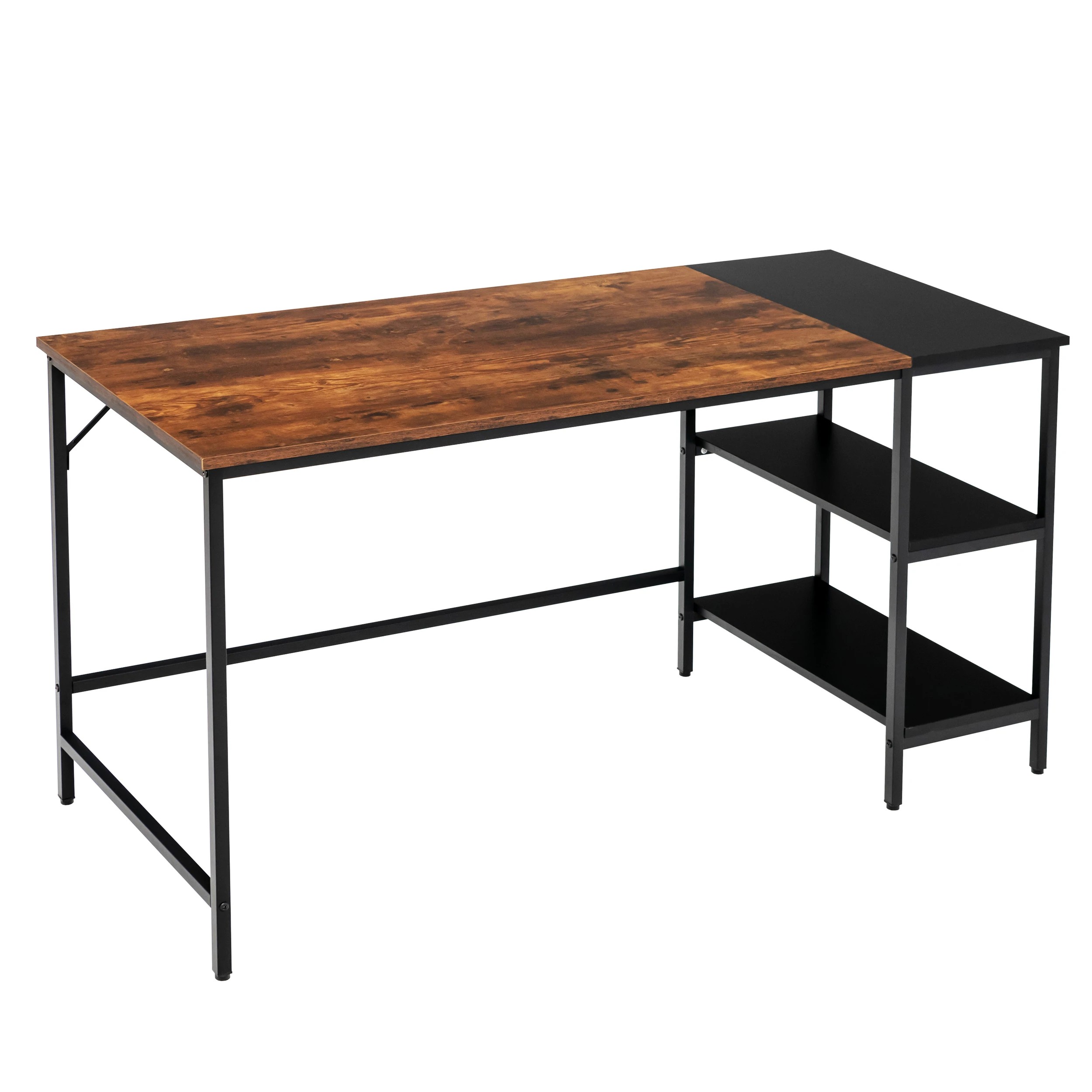 1 Costway 140cm Reversible Computer Desk Writing Study Table w/Bookshelf, 1 of 6