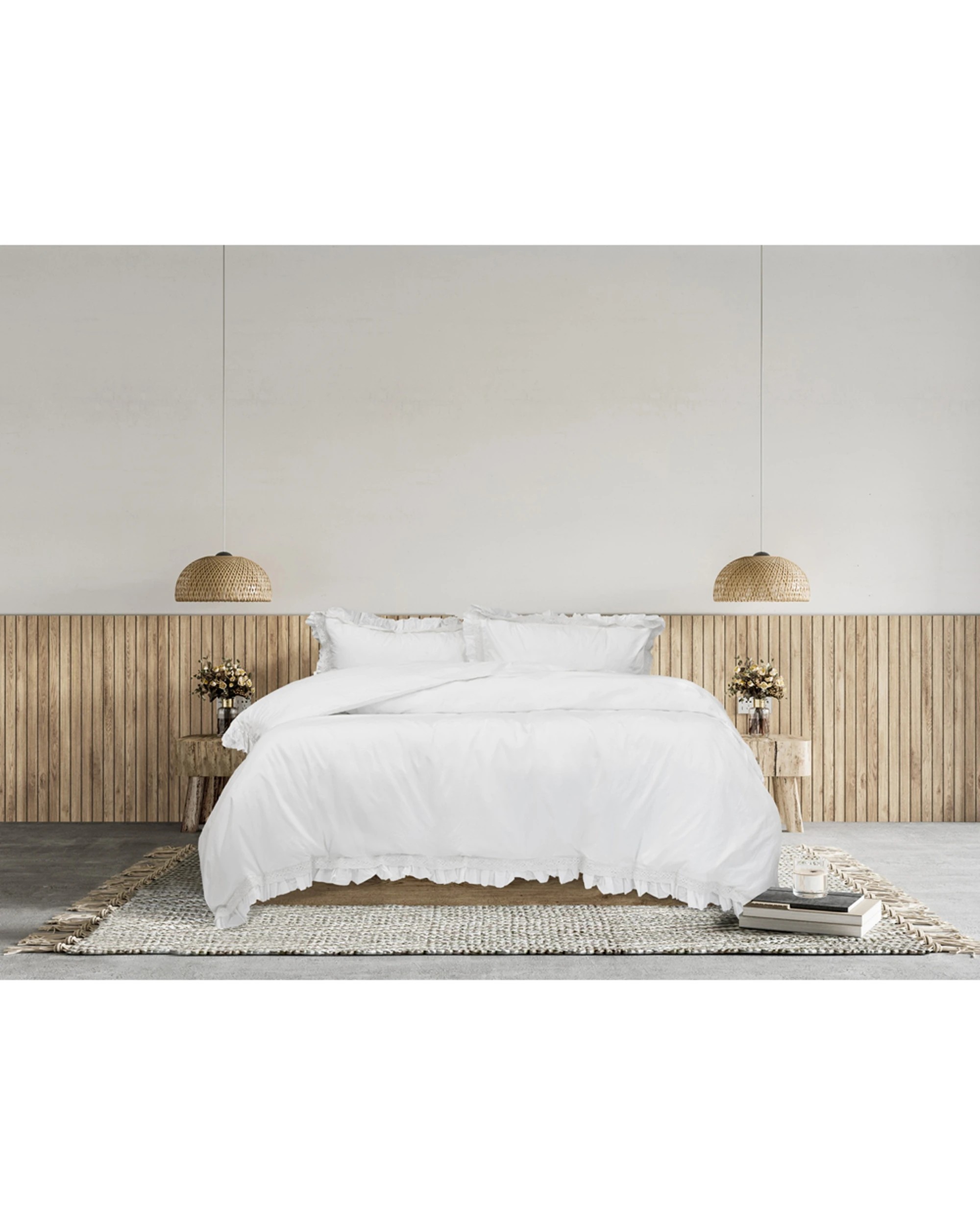 1 Algodon Adele Ruffle Wash Cotton Quilt Cover/Pillowcase Set - Queen Bed - White, 1 of 3