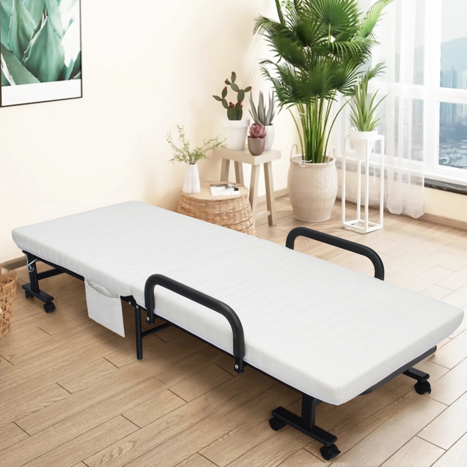 3 Costway Folding Guest Bed Mobile Bed Frame w/Mattress & Storage Bag, 3 of 8