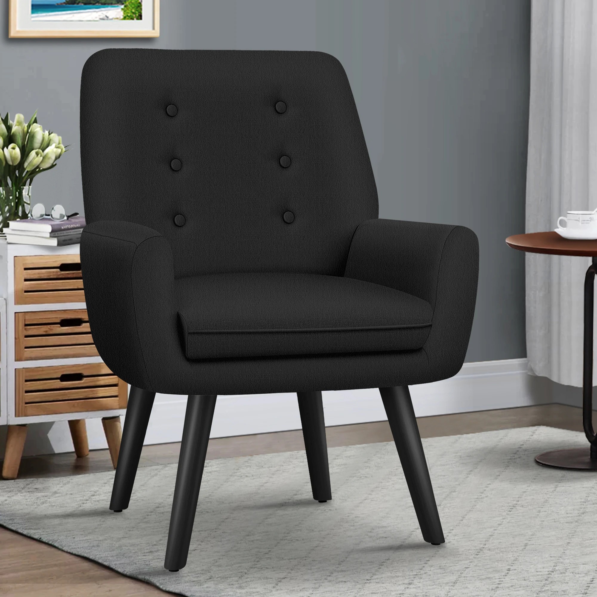 4 Alfordson Armchair Lounge Chair Tub Accent Chairs Fabric Couch Sofa - Black, 4 of 9