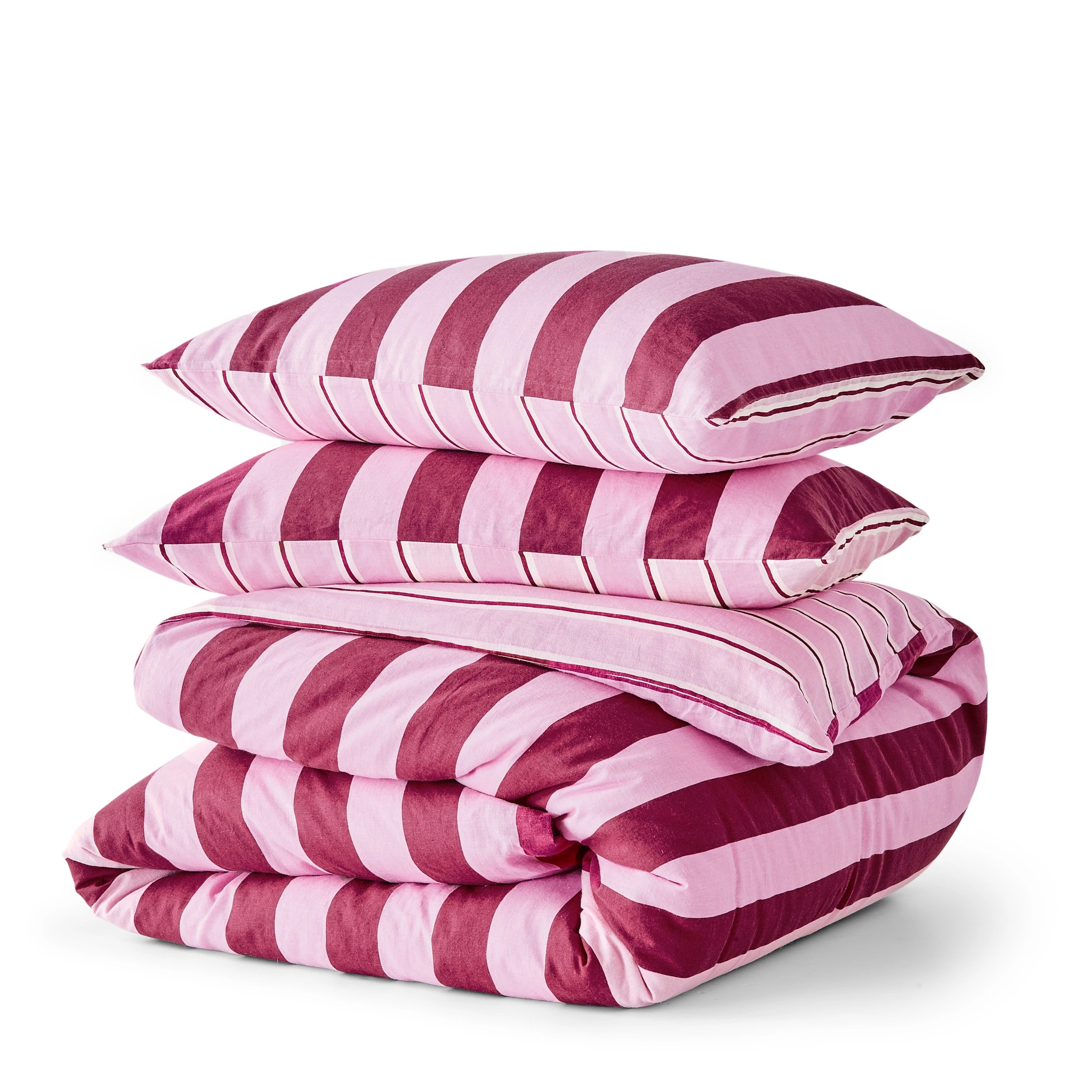 6 Stripe Cotton Linen Reversible Quilt Cover Set - King Bed, Berry, 6 of 7