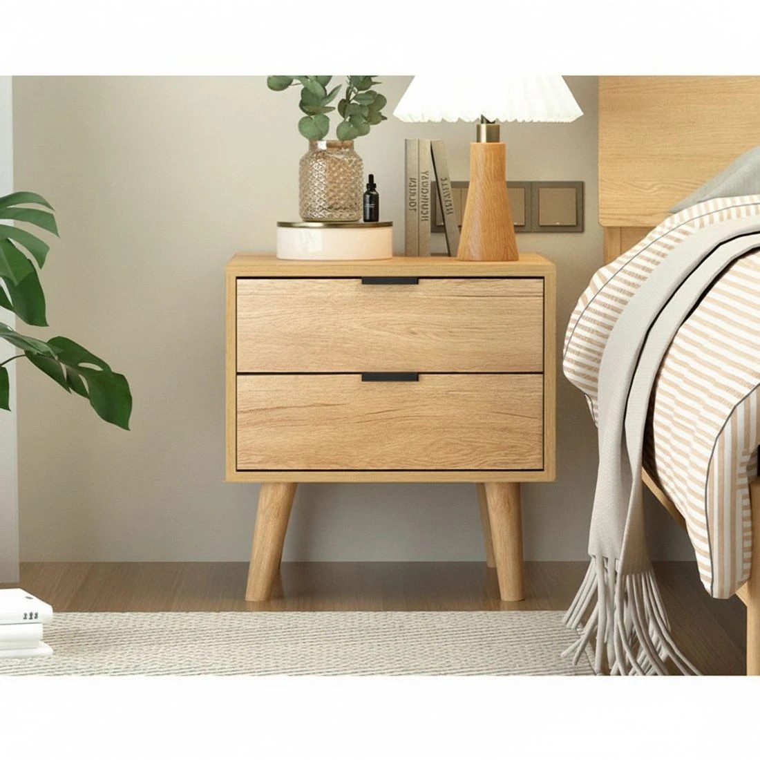 6 Artiss Bedside Table 2 Drawers Nightstand Bedroom Storage Compact Design Space Saving Modern Decor Easy Assembly - Brown, 6 of 7