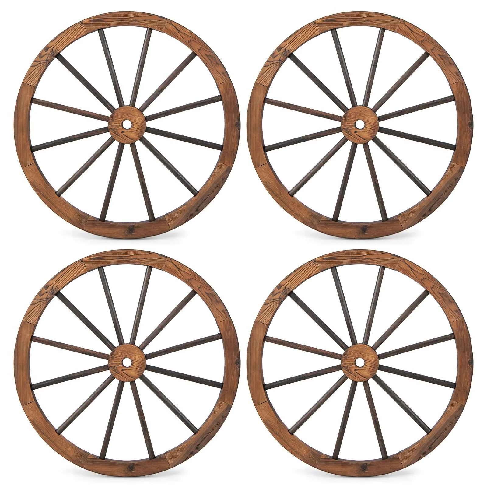 1 Costway 4PCS 76cm Decorative Wood Wagon Wheels Hanging Wall Decor Garden Outdoor Ornament, 1 of 3
