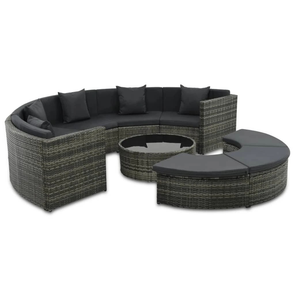 1 vidaXL 7 Piece Garden Lounge Set With Cushions Poly Rattan - Grey, 1 of 6