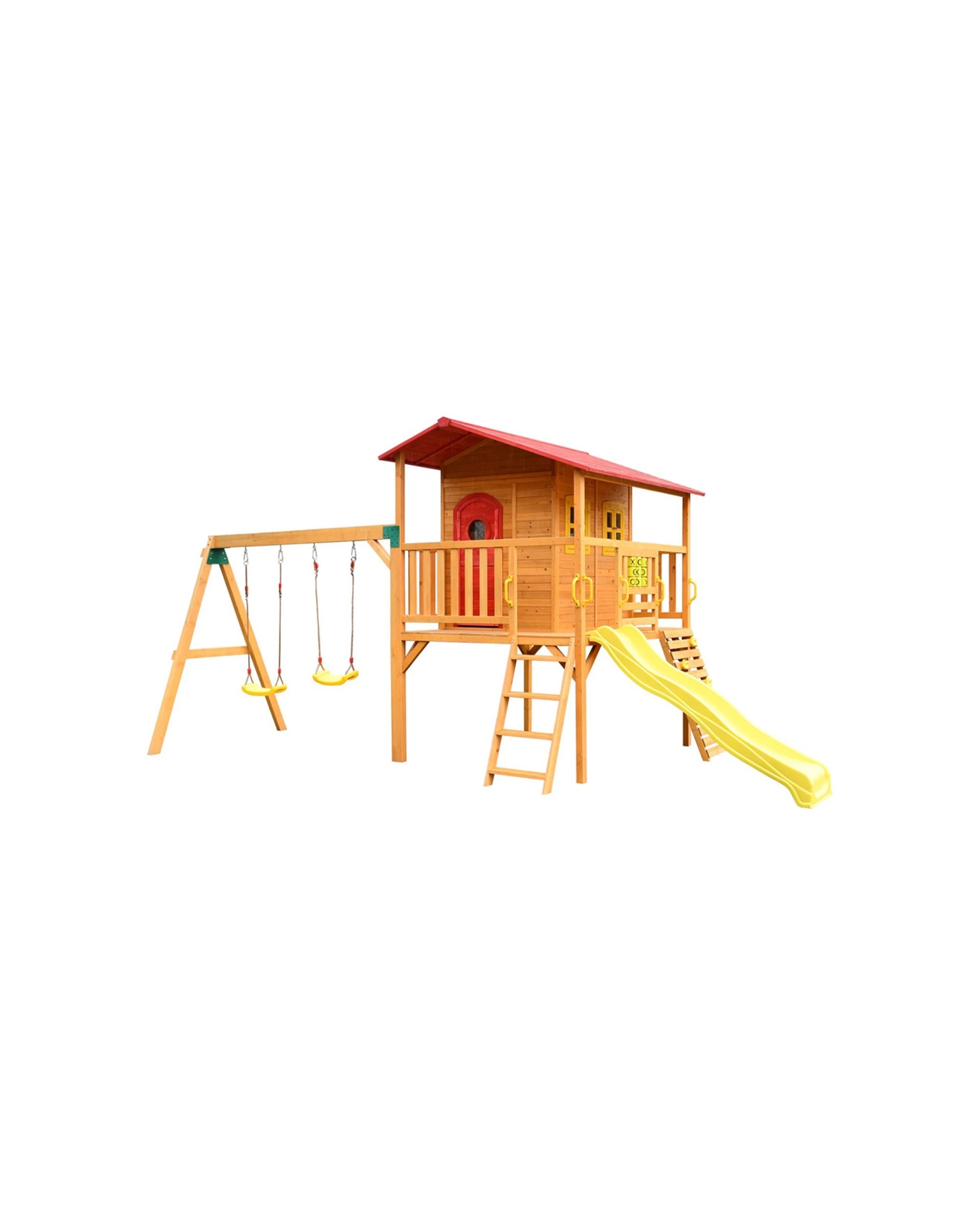 1 KIDZSHACK Sweet Shack Cubby House With Swingset Slide - Yellow, 1 of 3