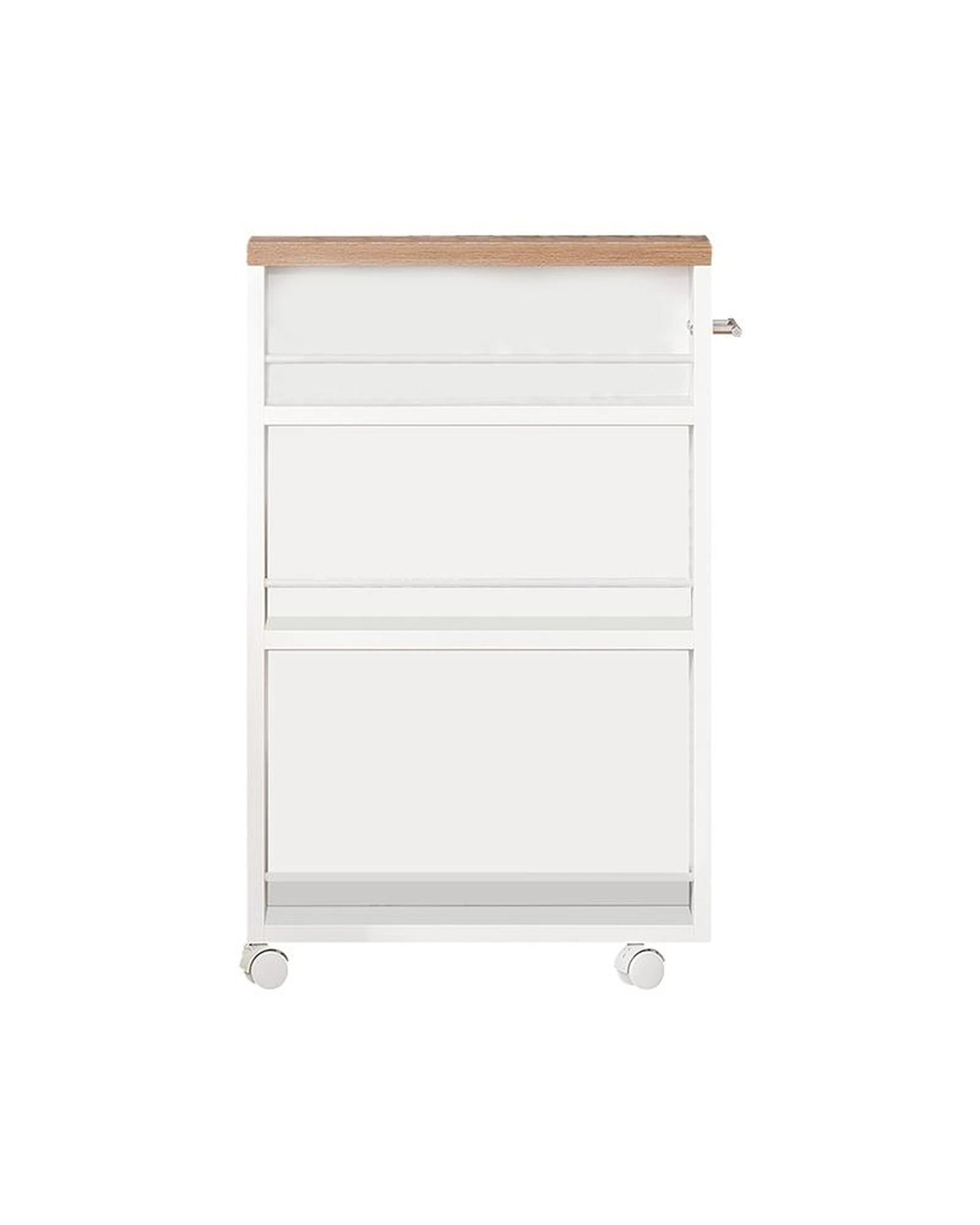 7 OAKORY 80cm Slim 3-Tier Storage Cart, Kitchen Island with Wheels in White  for Narrow Space, 7 of 9