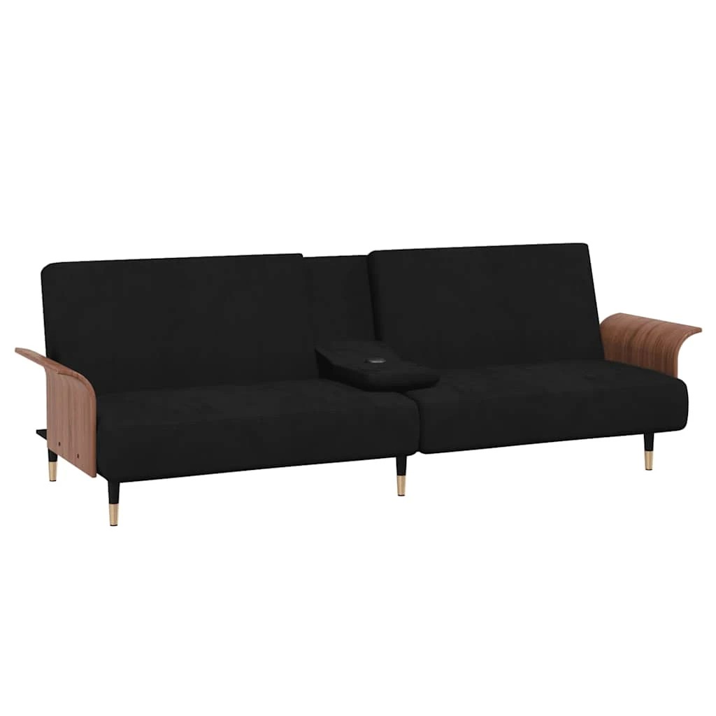 5 Vidaxl Sofa Bed With Cup Holders Velvet - Black, 5 of 10