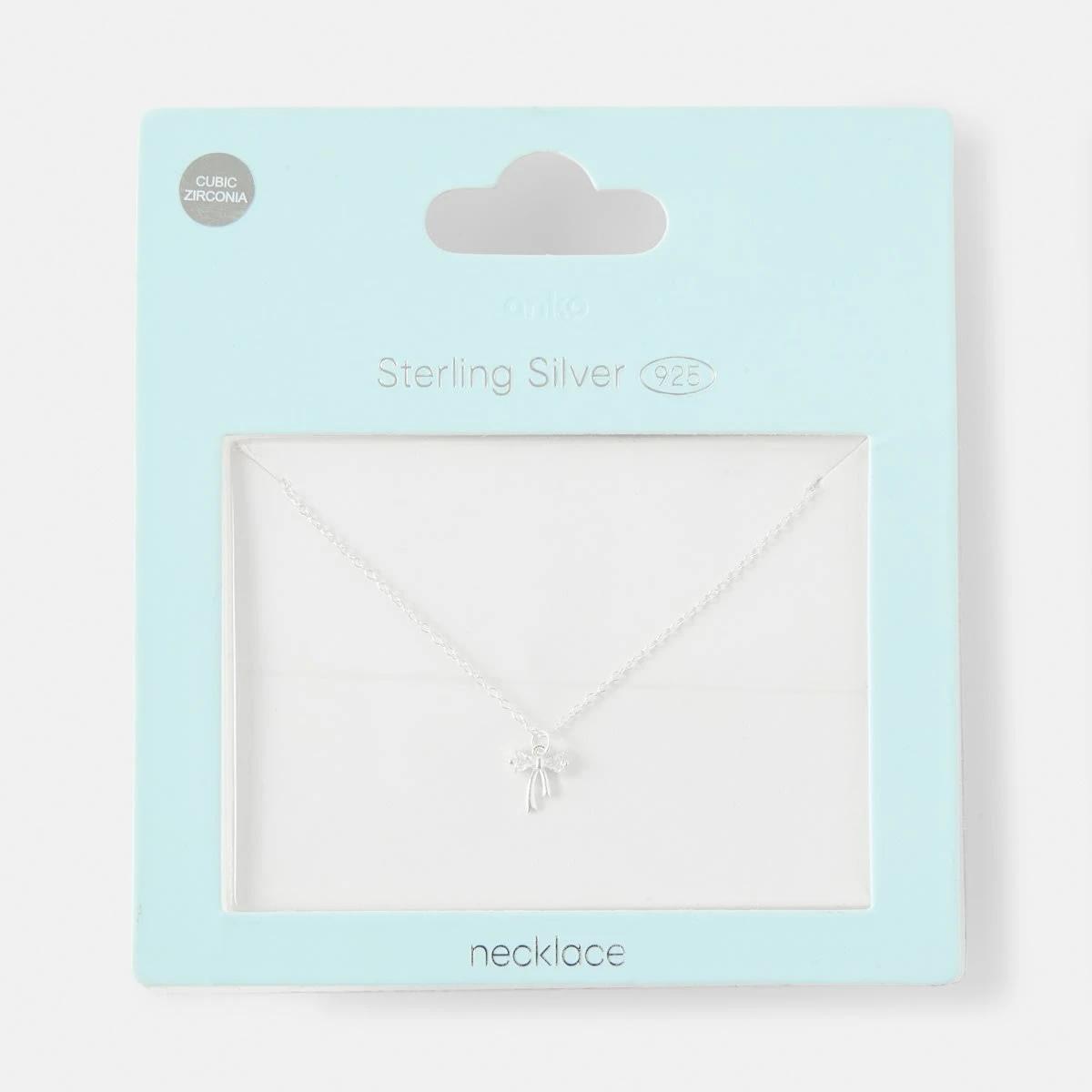 4 Cubic Zirconia Sterling Silver 925 Bow Necklace Silver, 4 of 4