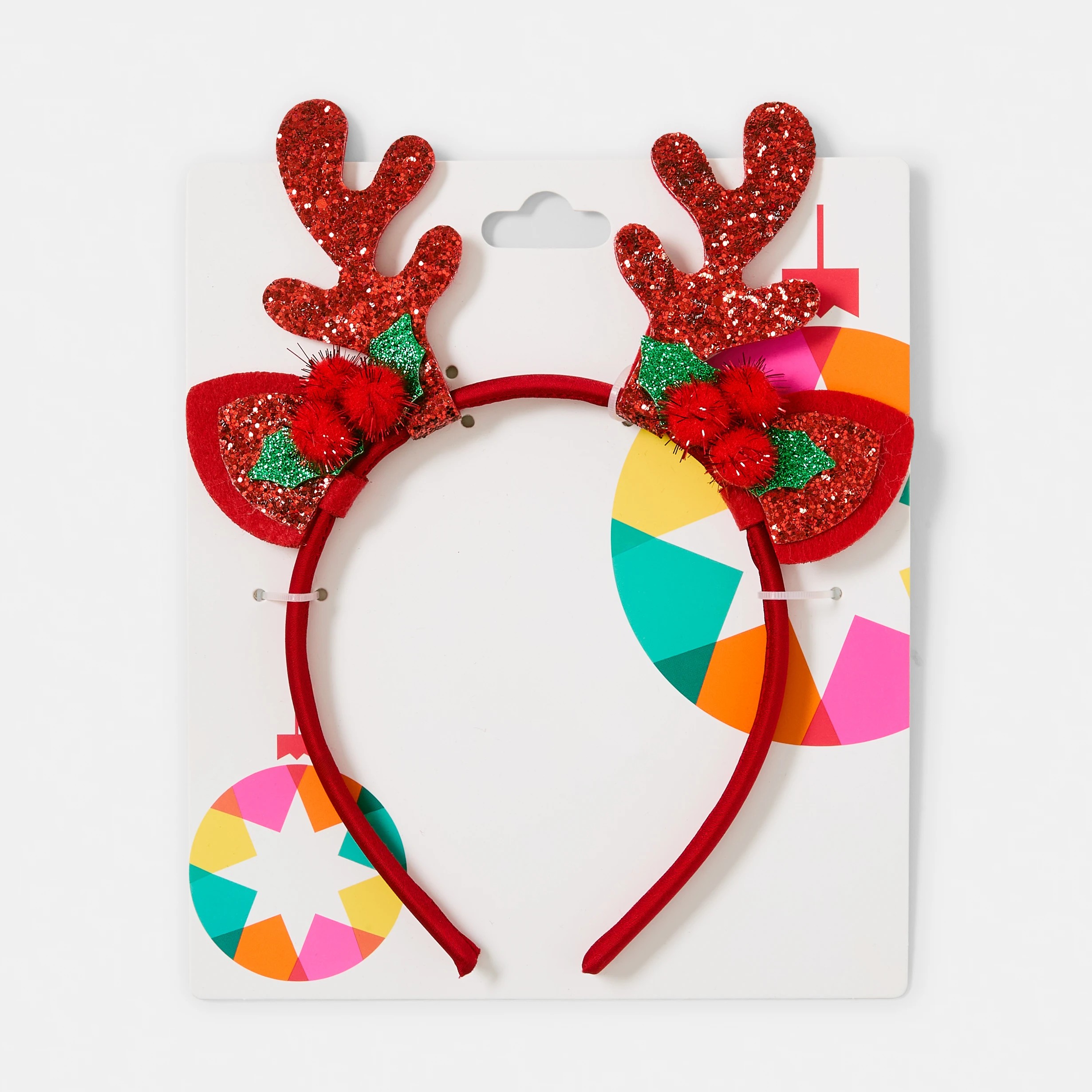 5 Christmas Glitter Reindeer Headband - Red and Green, 5 of 5