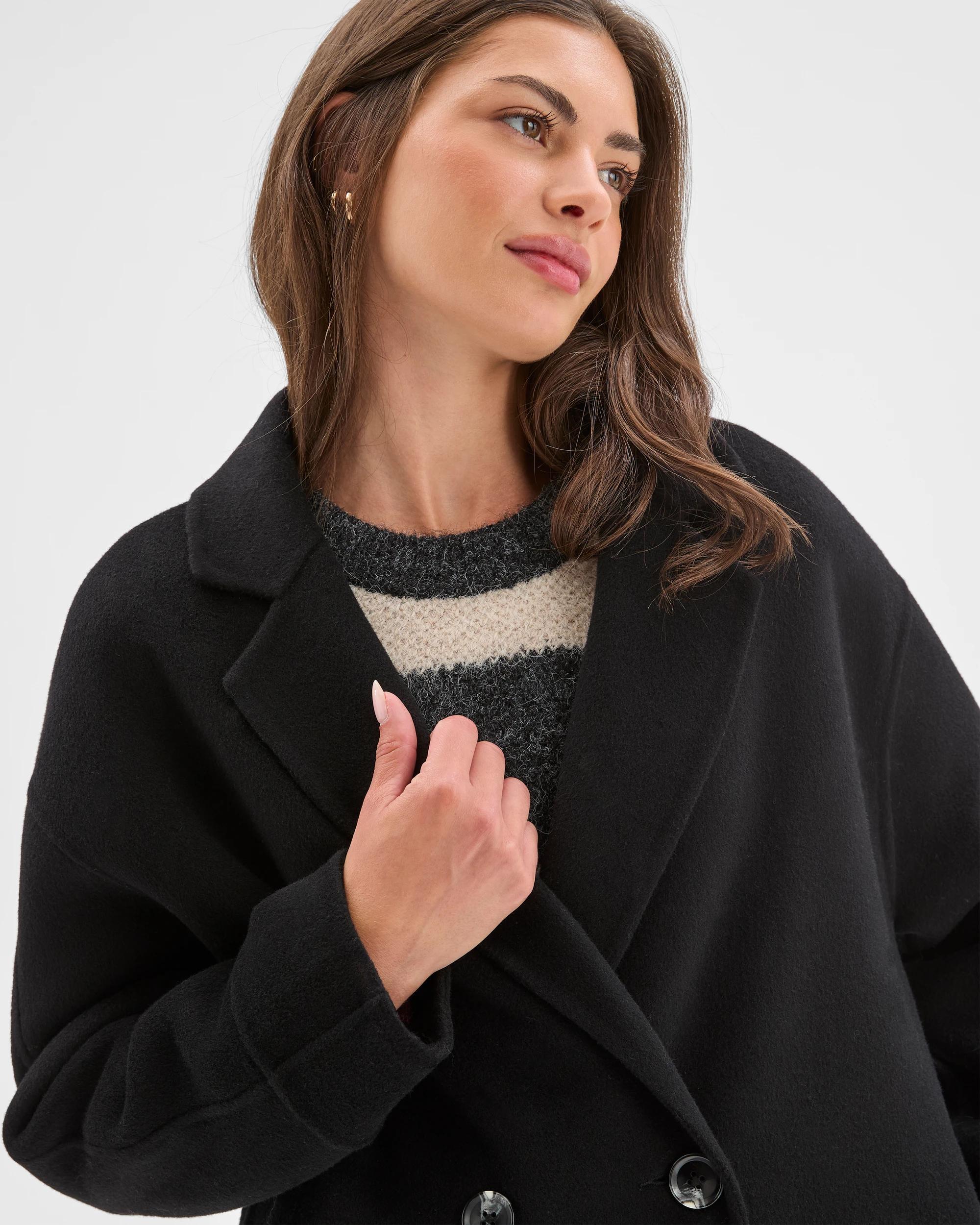 5 Target Petites Petites Wool Cocoon Coat BLACK, 5 of 8