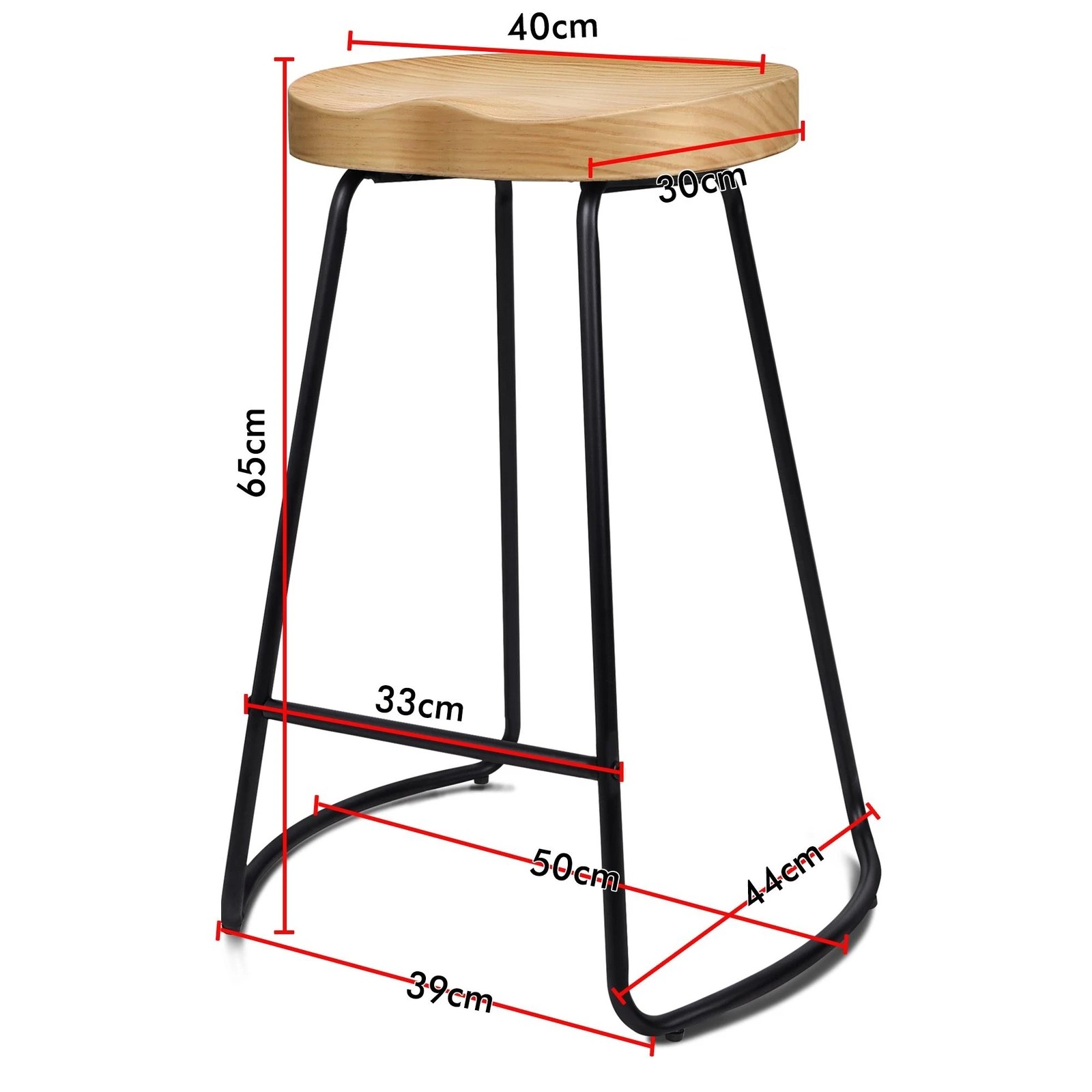 3 Alfordson 2x Bar Stools 65cm Tractor Kitchen Wooden Vintage Chair - Natural, 3 of 10