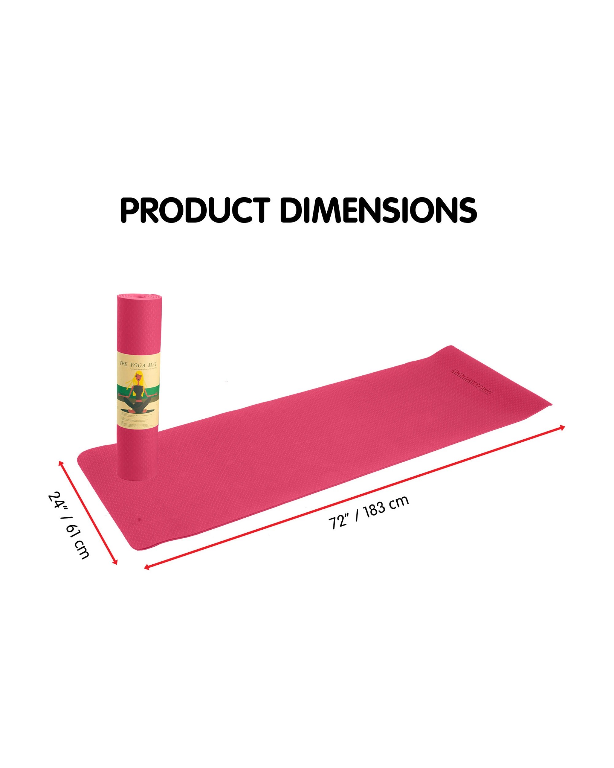 7 Powertrain TPE Pilates Exercise Yoga Mat Workout 6mm Home Gym 183cm - Pink, 7 of 7