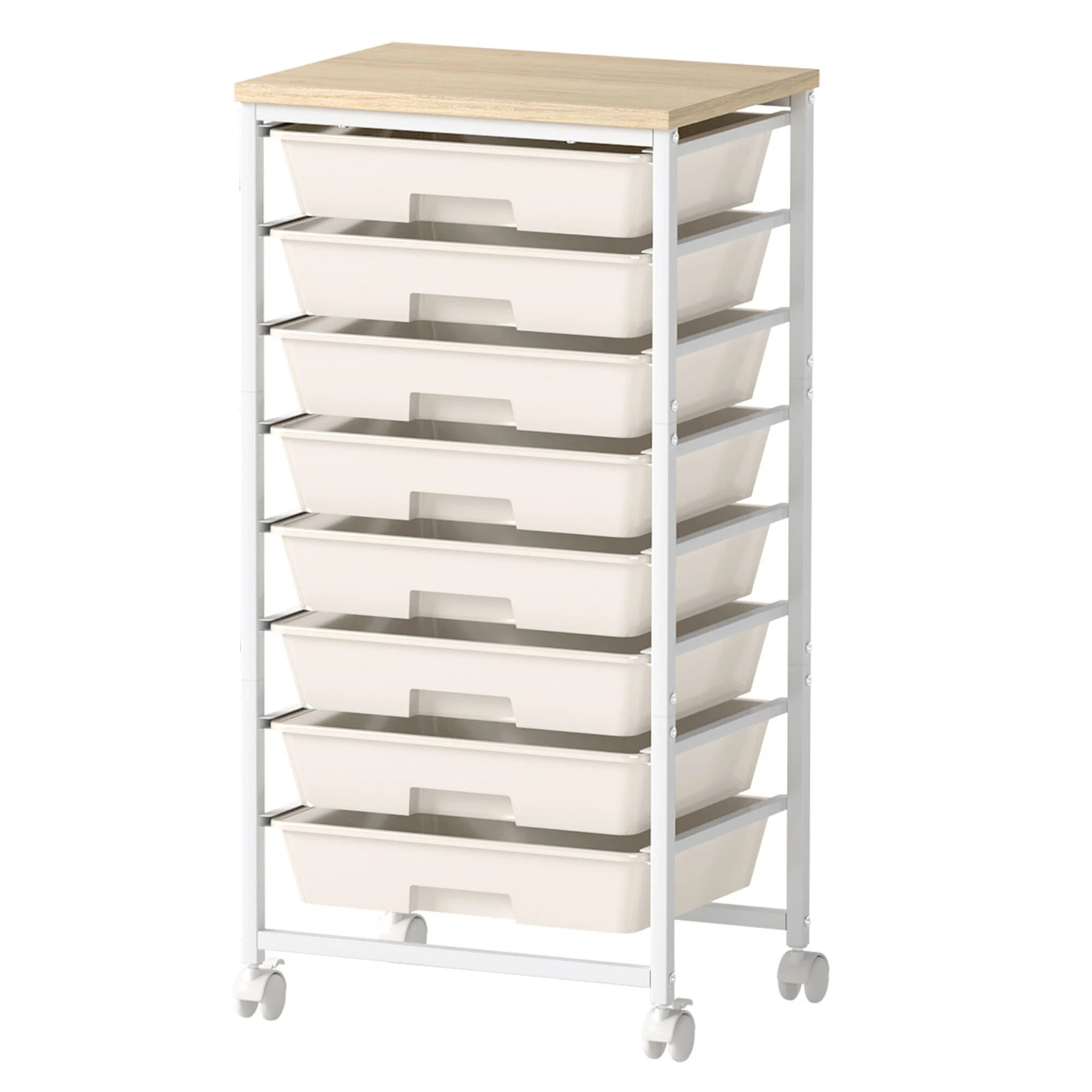 1 Levede 8 Drawers Storage Trolley Utility Cart Plastic Mobile Organiser Unit - White, 1 of 9