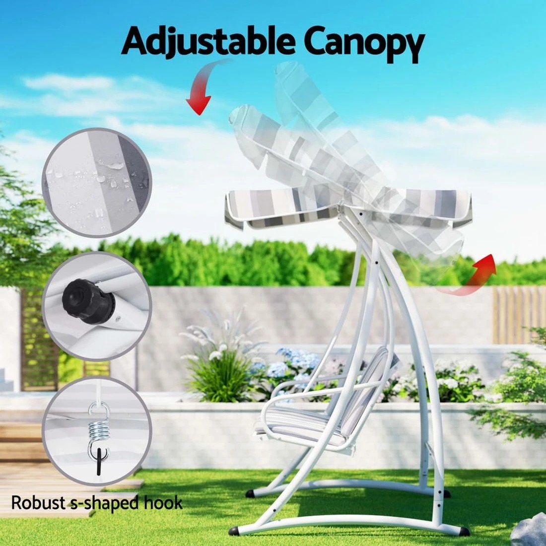 4 Gardeon Outdoor Swing Chair Garden Bench Furniture Canopy 3 Seater - White, 4 of 5