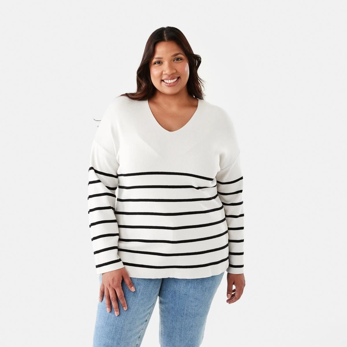 1 Curve Stripe Knit Jumper Nat Beige, 1 of 6