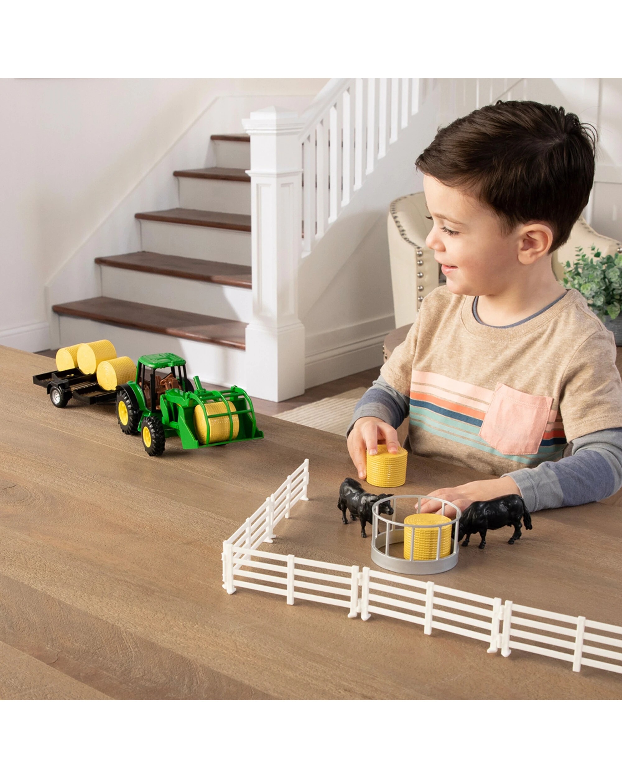 6 John Deere 21pc Hay Farm Set With Tractor Trailer And Farm Animals 1:32 Scale Toy Playset Kids - Black, 6 of 8
