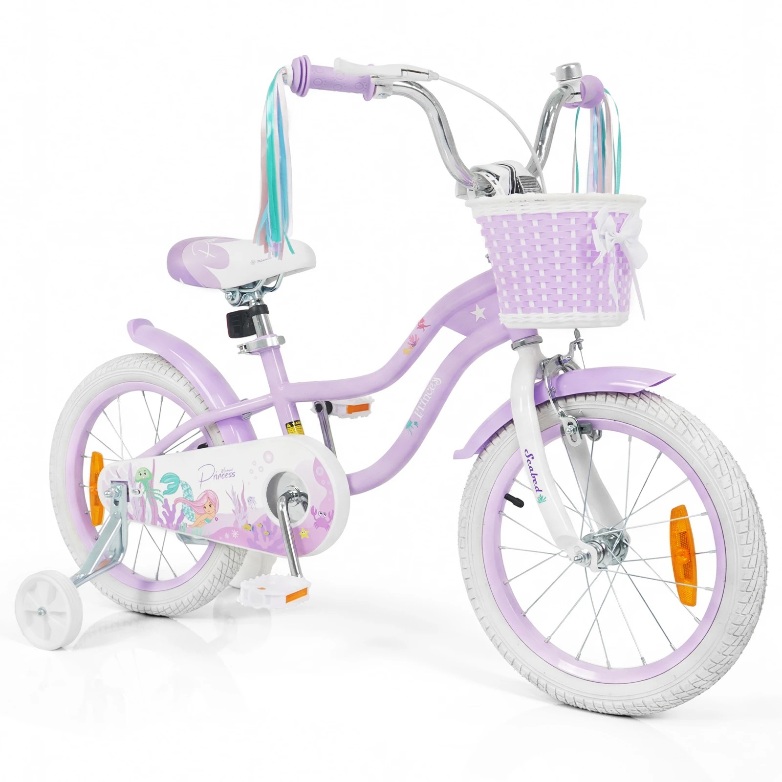 1 Costway 16'' Kids Bike Bicycle Mermaid Children Balance Bike w/Training Wheels - Purple, 1 of 3
