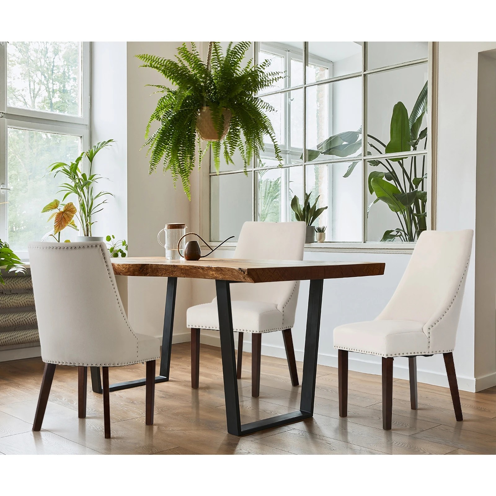 4 Oikiture 4PCs Velvet Dining Chair Kitchen Padded Seat Winglet Design - Beige, 4 of 9