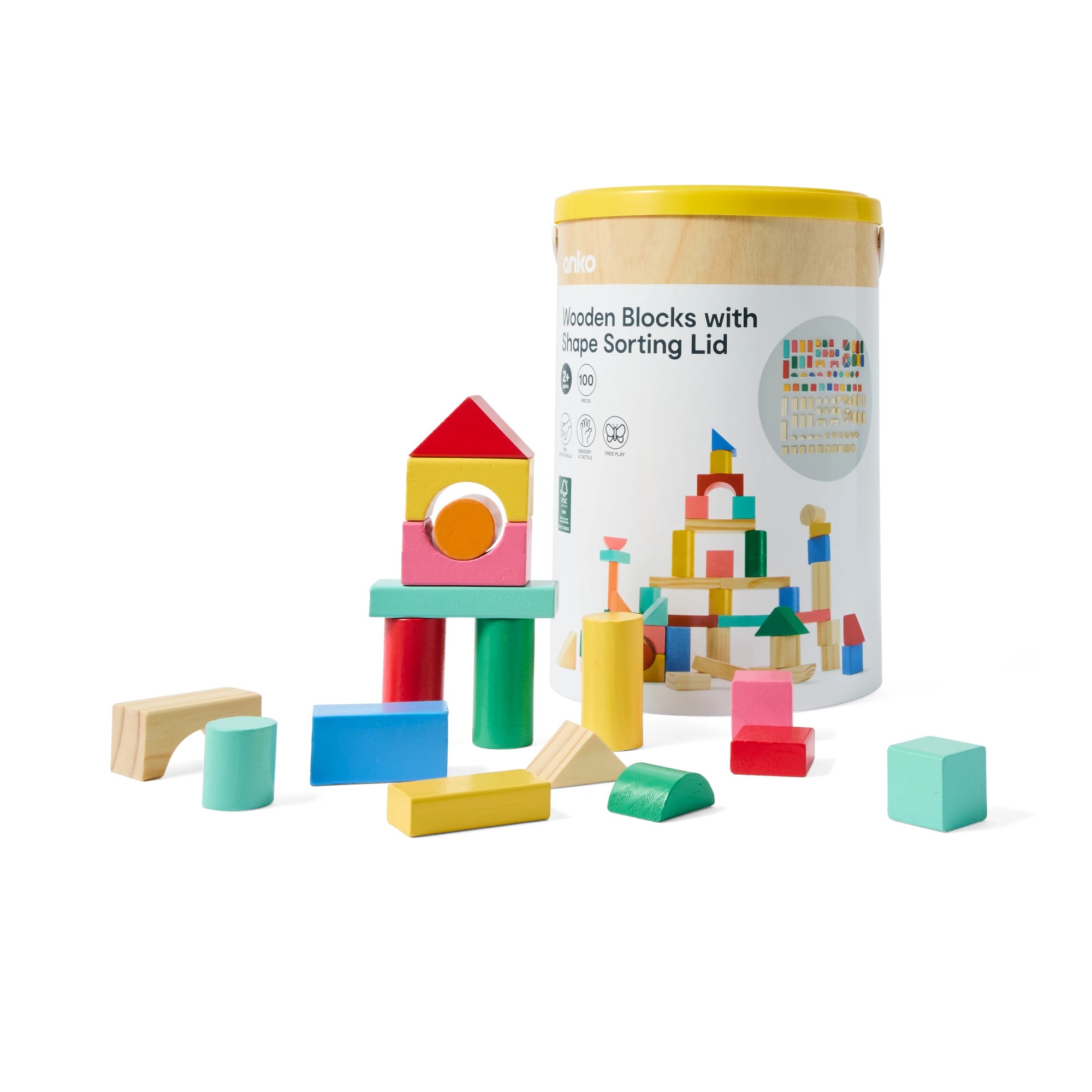 2 Wooden Blocks with Shape Sorting Lid, 2 of 10