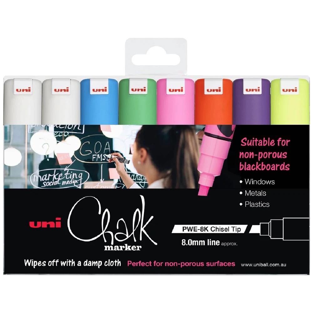 1 Uni Liquid Chalk Markers Chisel Fluoro Assorted 8 Pack, 1 of 1