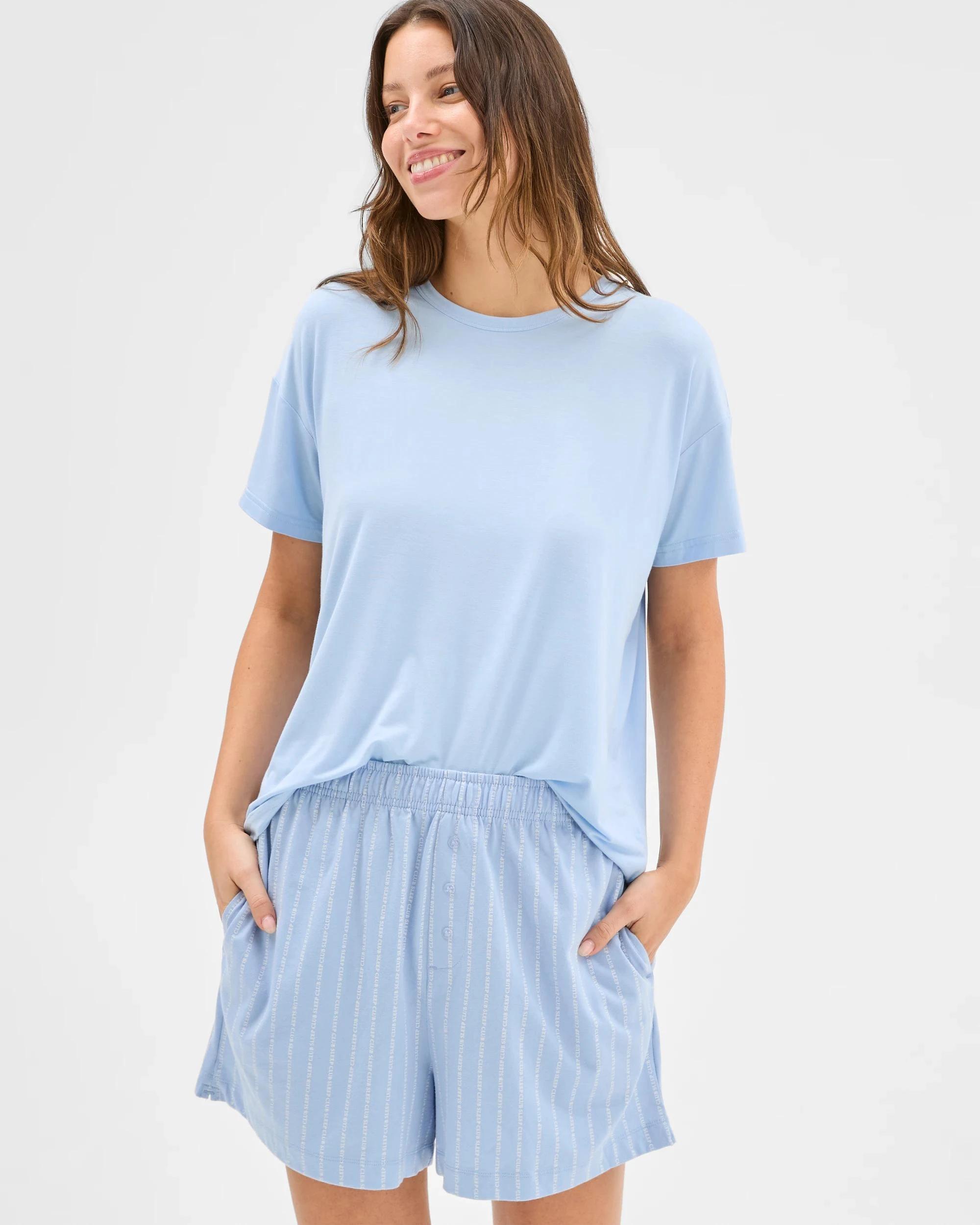 1 Target Woman Womens Australian Cotton Jersey Sleep Boxer Shorts BLUE / STRIPE, 1 of 5