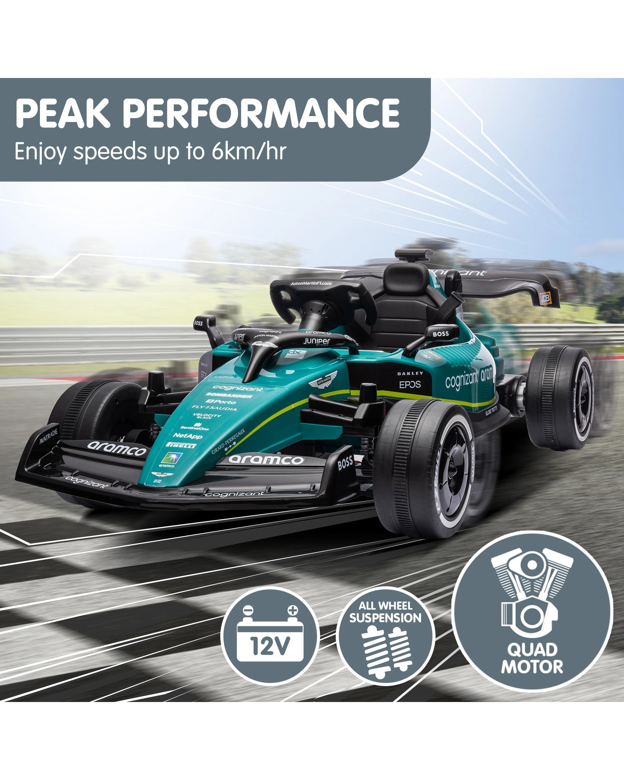 5 Kahuna Aston Martin Aramco F1 Licensed Electric Kids Ride On Race Car, 5 of 10