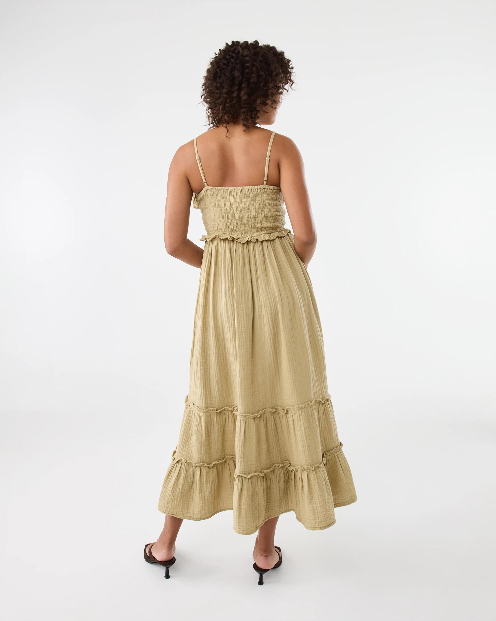 3 Sleeveless Double Cloth Frill Midi Dress Urban Grn, 3 of 9