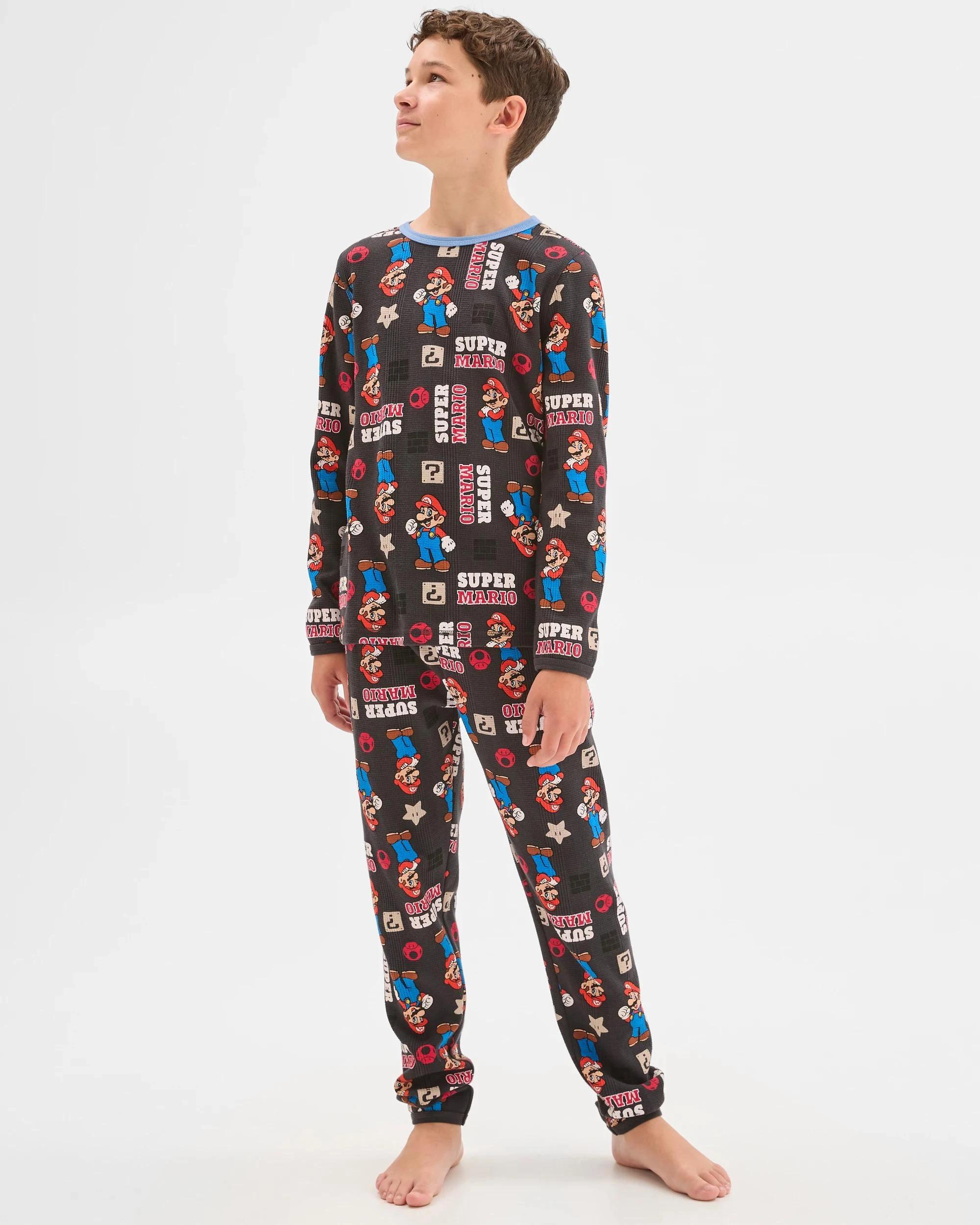 2 Super Mario Australian Cotton Older Boys Waffle Knit Pyjama Set MARIO, 2 of 6