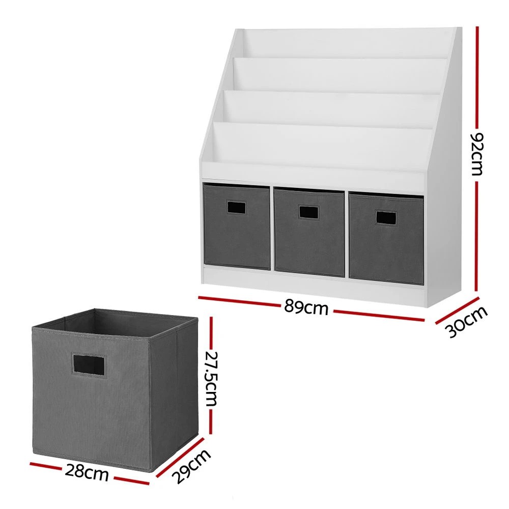 2 Keezi Kids Bookshelf 4 Tiers Magazine Rack Toy Box Organiser Storage Display Shelf - Multi, 2 of 7