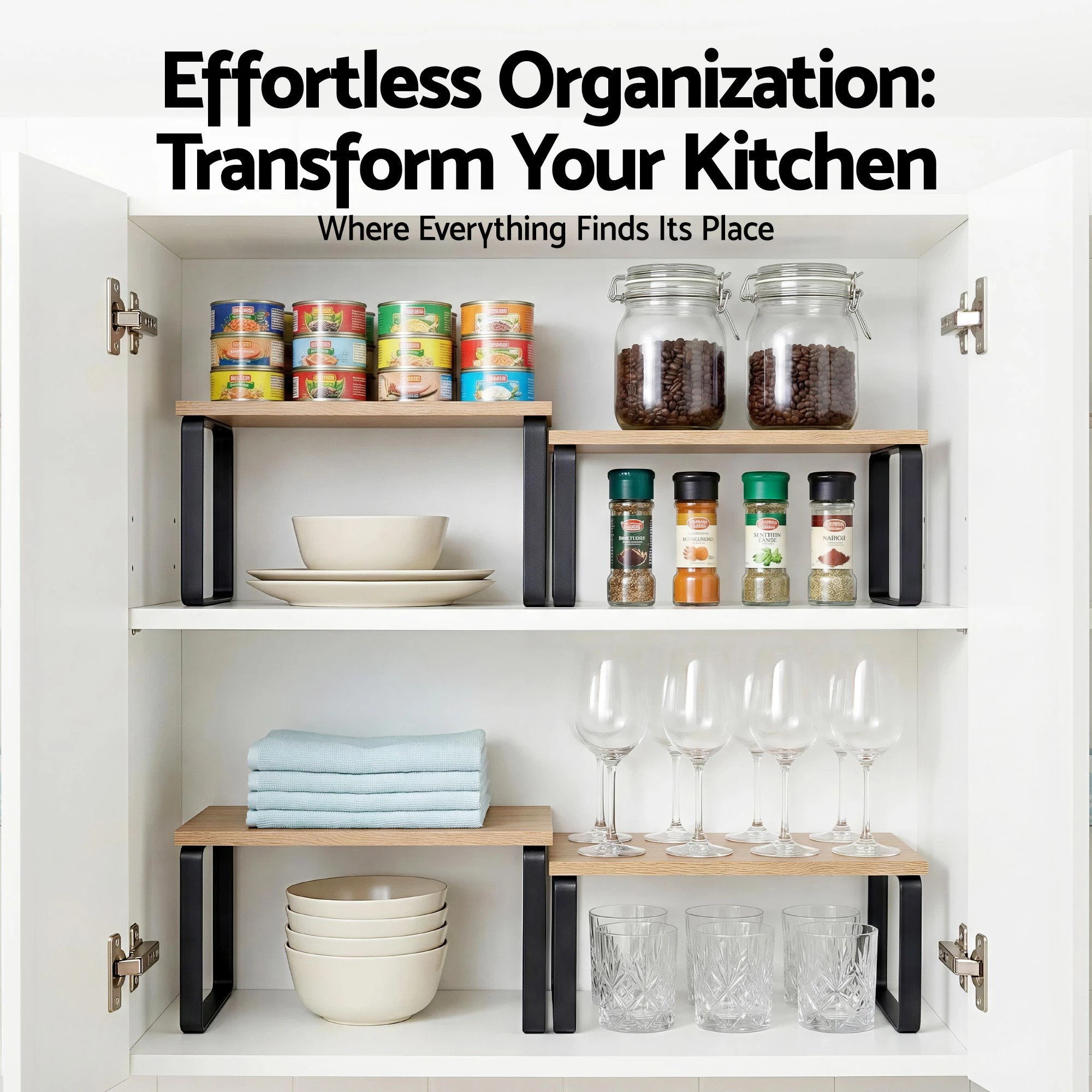 5 Cefito Kitchen Storage Shelves Rack Cupboard Cabinet Organiser Set of 2 - Natural, 5 of 9