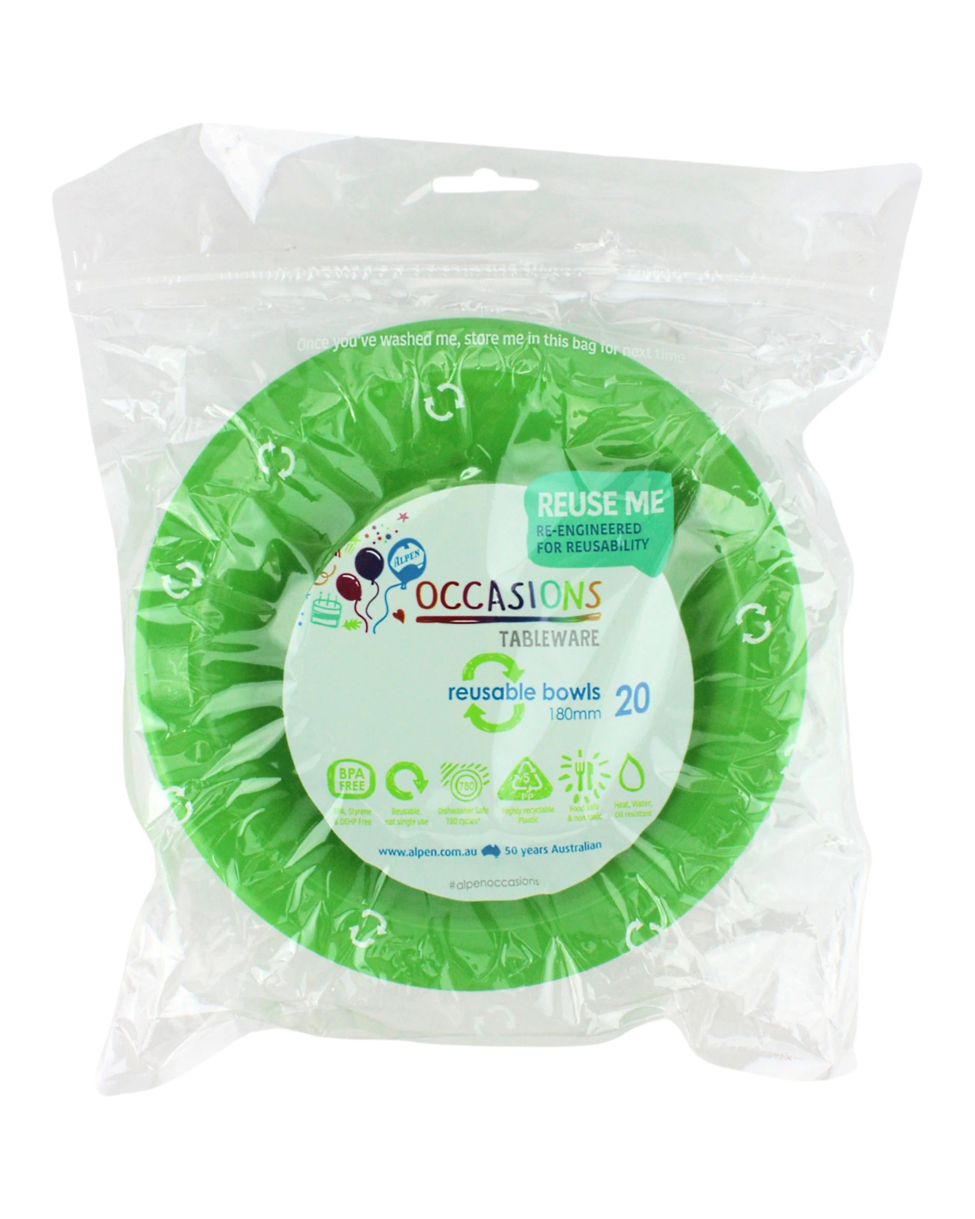 2 Alpen Lime 18cm Plastic Reusable Bowls Pack of 20 - Green, 2 of 3