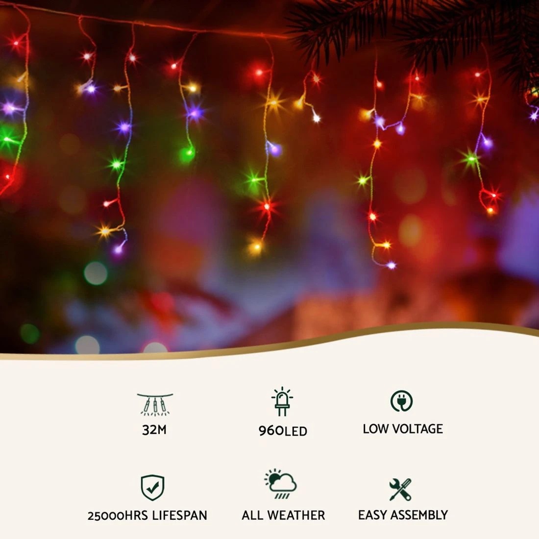 5 Jingle Jollys 32m Christmas Lights Icicle String Light 960 Led Durable Space Saving Modern Decor Easy Assembly - Multi, 5 of 7