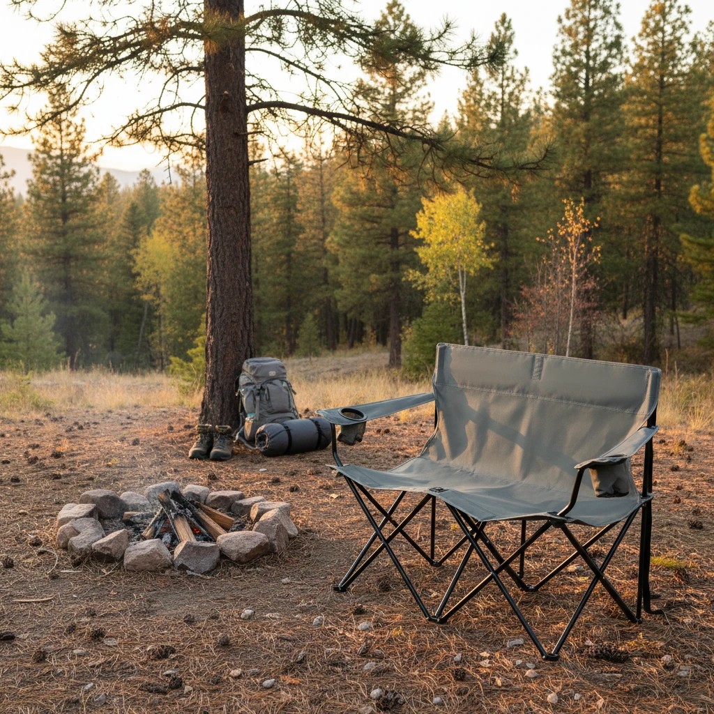 3 Costway Double Camping Chair 2-Person Portable Outdoor Folding Love Seat w/Cup Holders & Armrests - Grey, 3 of 4