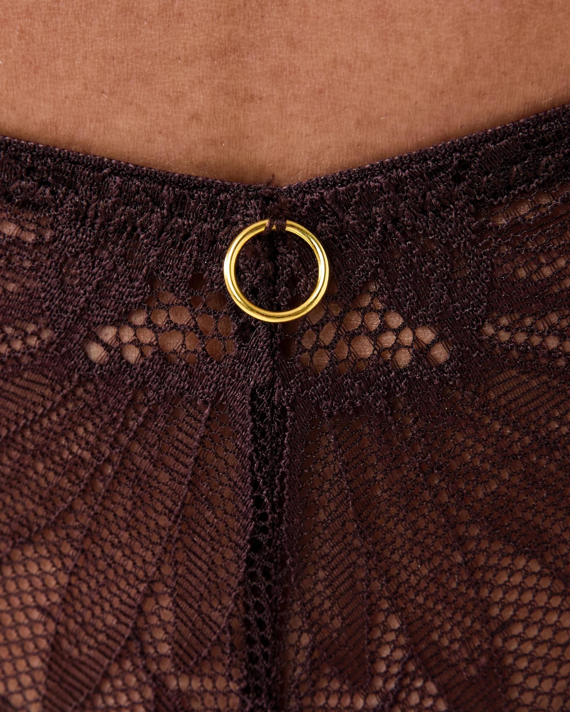 3 Co-ordinated Satin and Lace G-string Briefs Choc Chip, 3 of 5