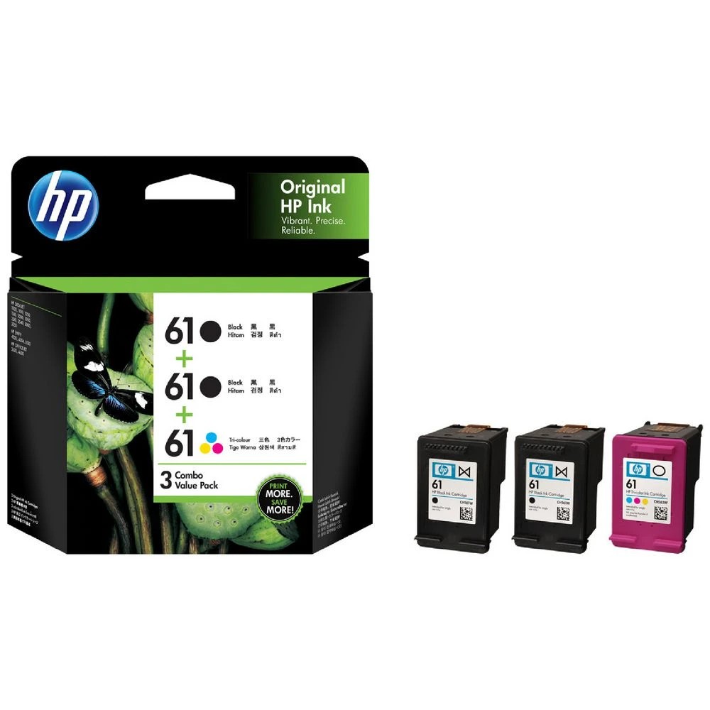 1 HP 61 Black and Colour Ink Cartridges 3 Pack, 1 of 6
