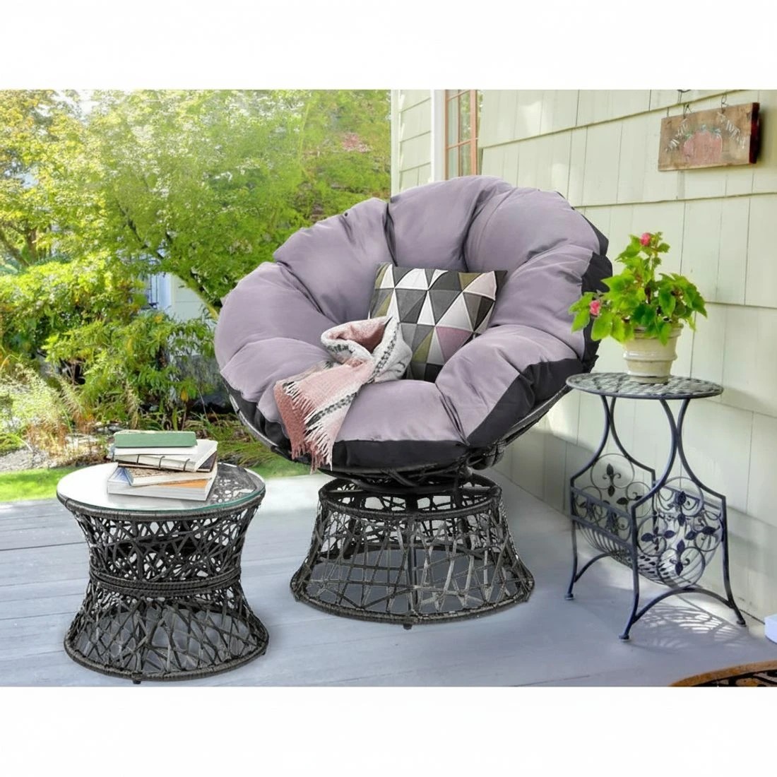 4 Gardeon Outdoor Lounge Setting Papasan Chair Wicker Table Garden Furniture - Black, 4 of 6