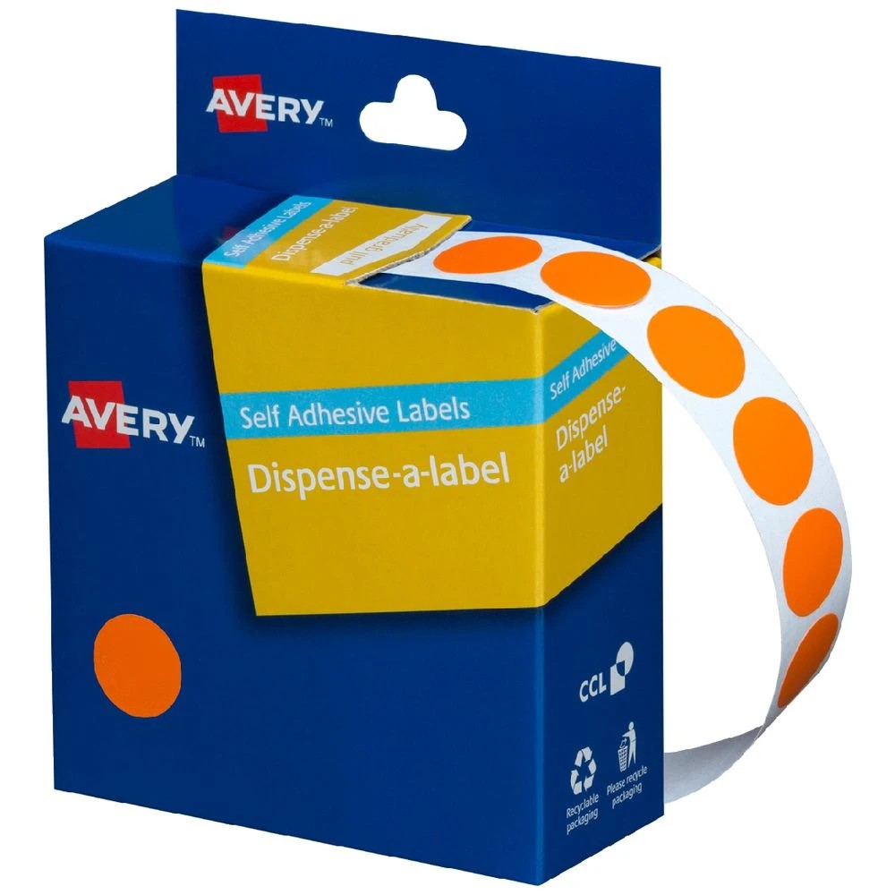 1 Avery Dispenser Labels Circle Orange 14mm 1050 Pack, 1 of 2