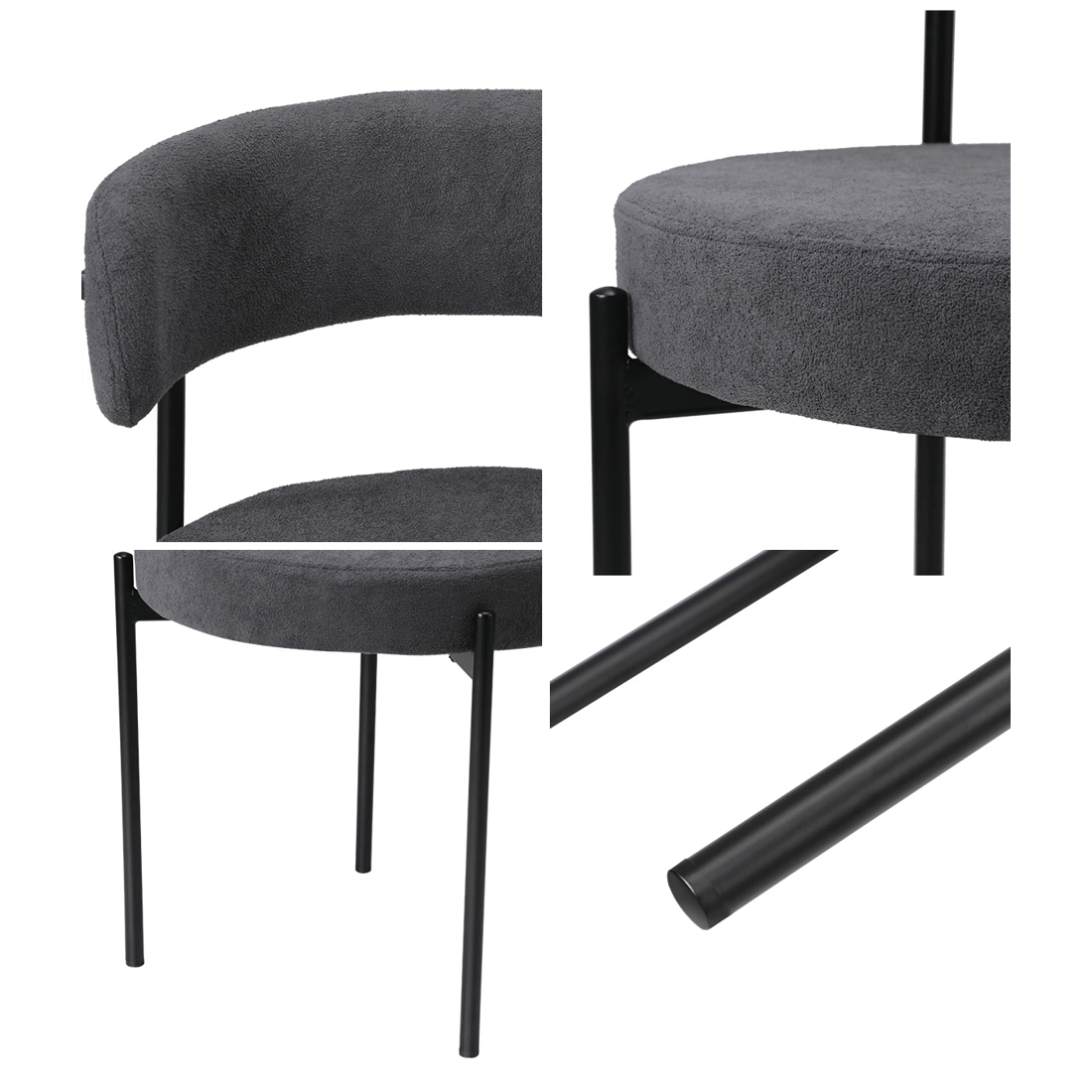 4 Oikiture 2x Dining Chair Round Boucle Kitchen Lounge Seats Backrest
 - Grey, 4 of 10