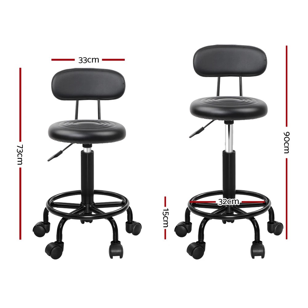 2 Artiss 2x Salon Stool Swivel Chair Backrest - Black, 2 of 5
