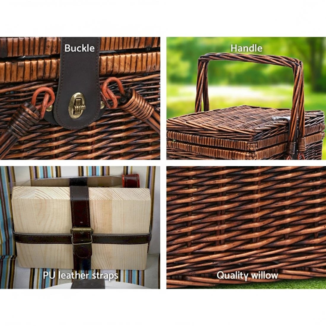 4 Alfresco 4 Person Picnic Basket Set Deluxe Folding Outdoor Insulated Liquor - Brown, 4 of 6